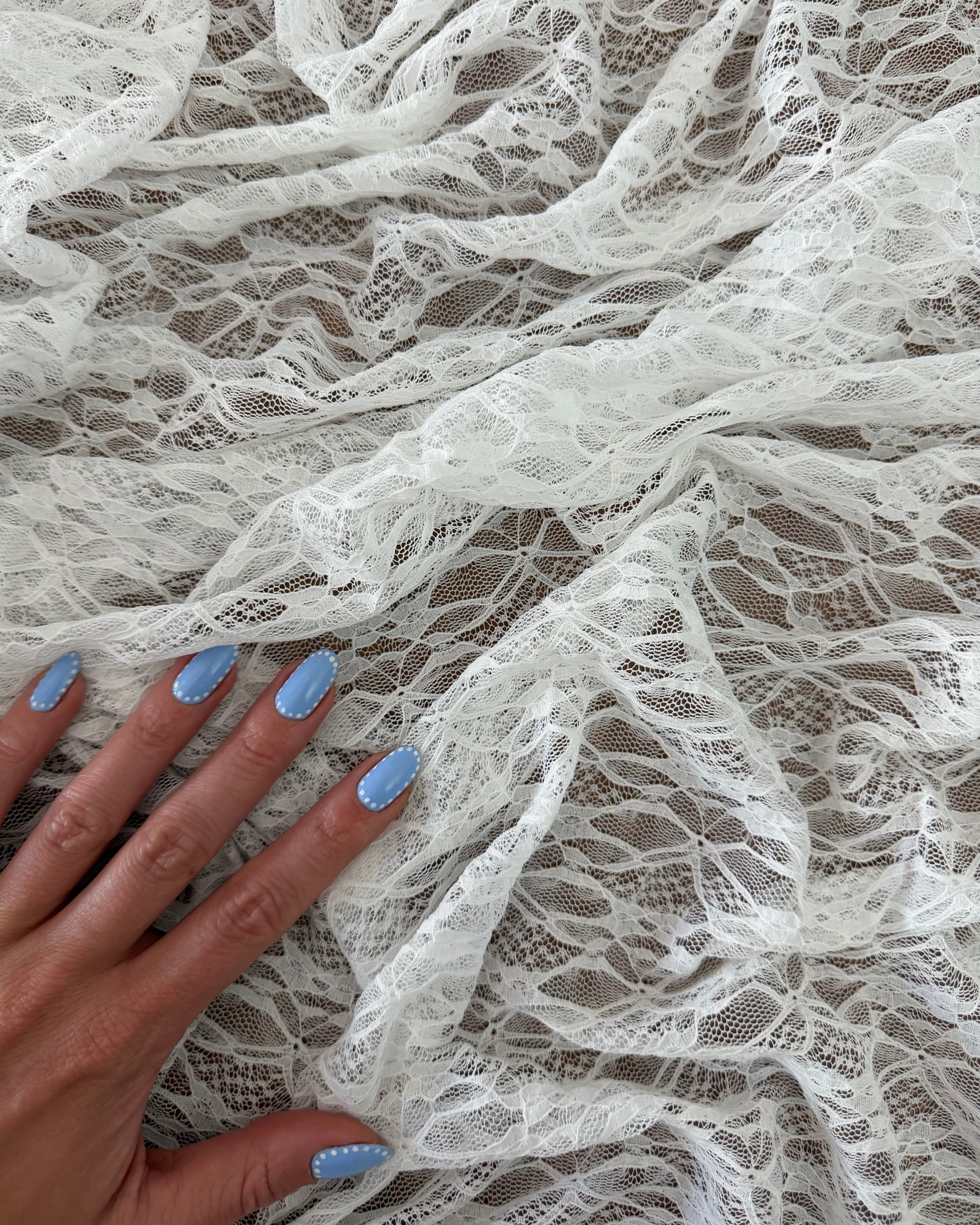 White Whisper Vine Stretch Chantilly Lace Mesh, Kiki Sewing Store, Kiki Luxury Fabric, Cheap Fabric Store, Kiki Textiles, Kiki Textile by the Yard, Kiki Textile USA