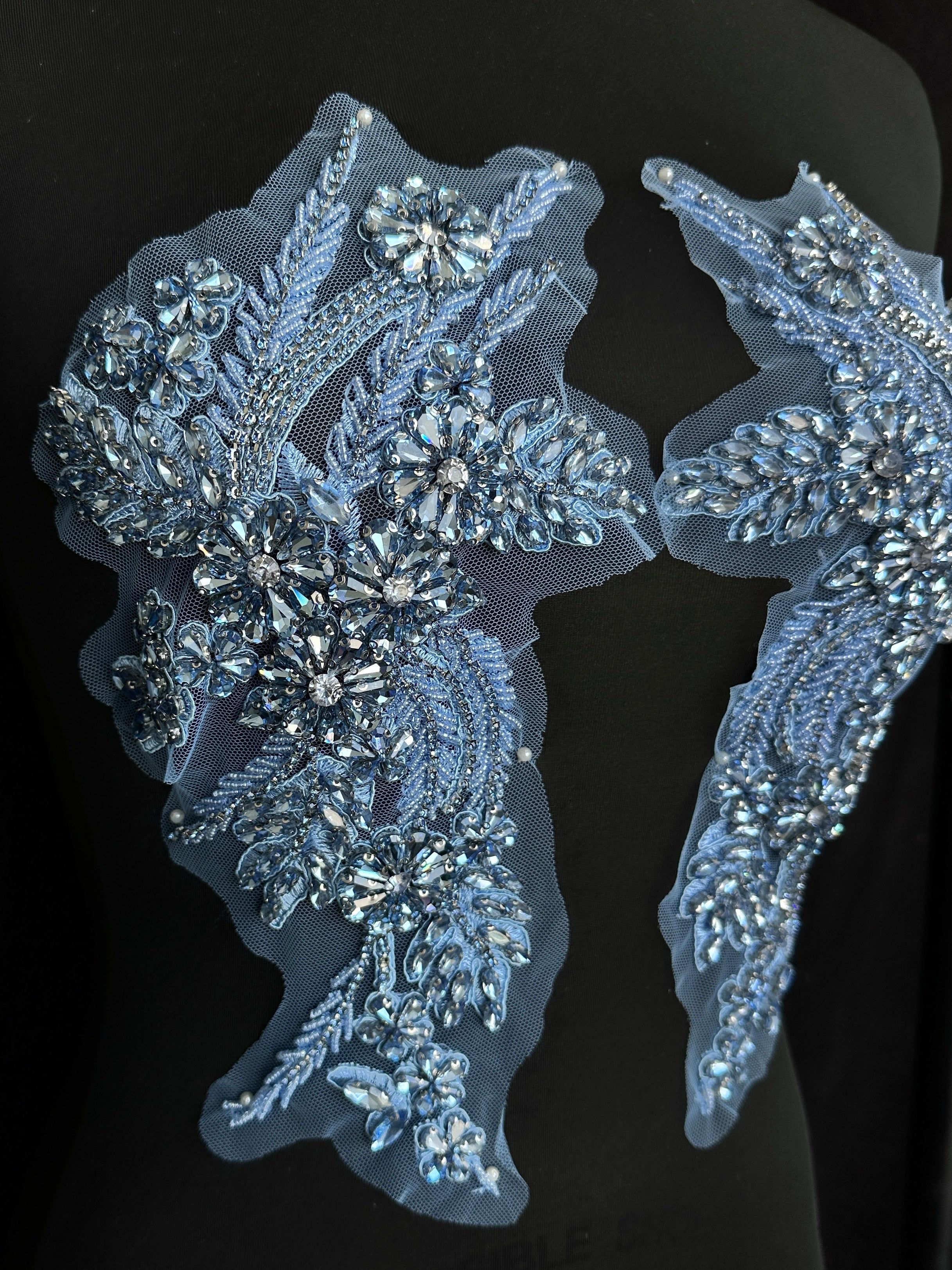 Gina Dusty Blue Rhinestone Applique, Shop Fabrics Online, Sewing, Fabric Store, Sewing Store, Cheap Fabric Store, Kiki Textiles