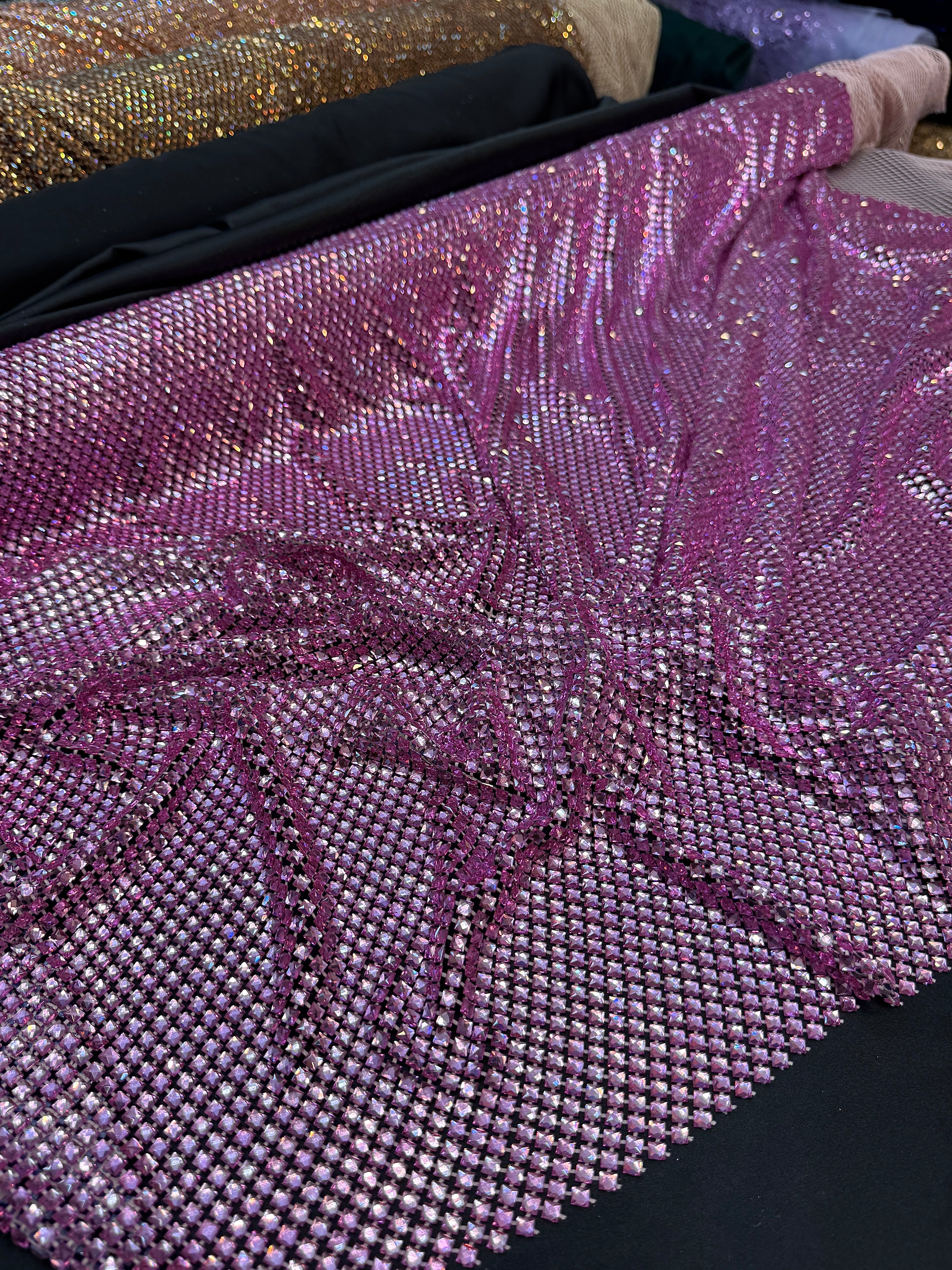 Pink Luxury Rhinestone Mesh, Rhinestone Mesh Fabric, Crystal Mesh Fabric, Beaded Mesh Fabric, Embellished Mesh Fabric, Sequin Mesh Fabric, Sparkle Mesh Fabric