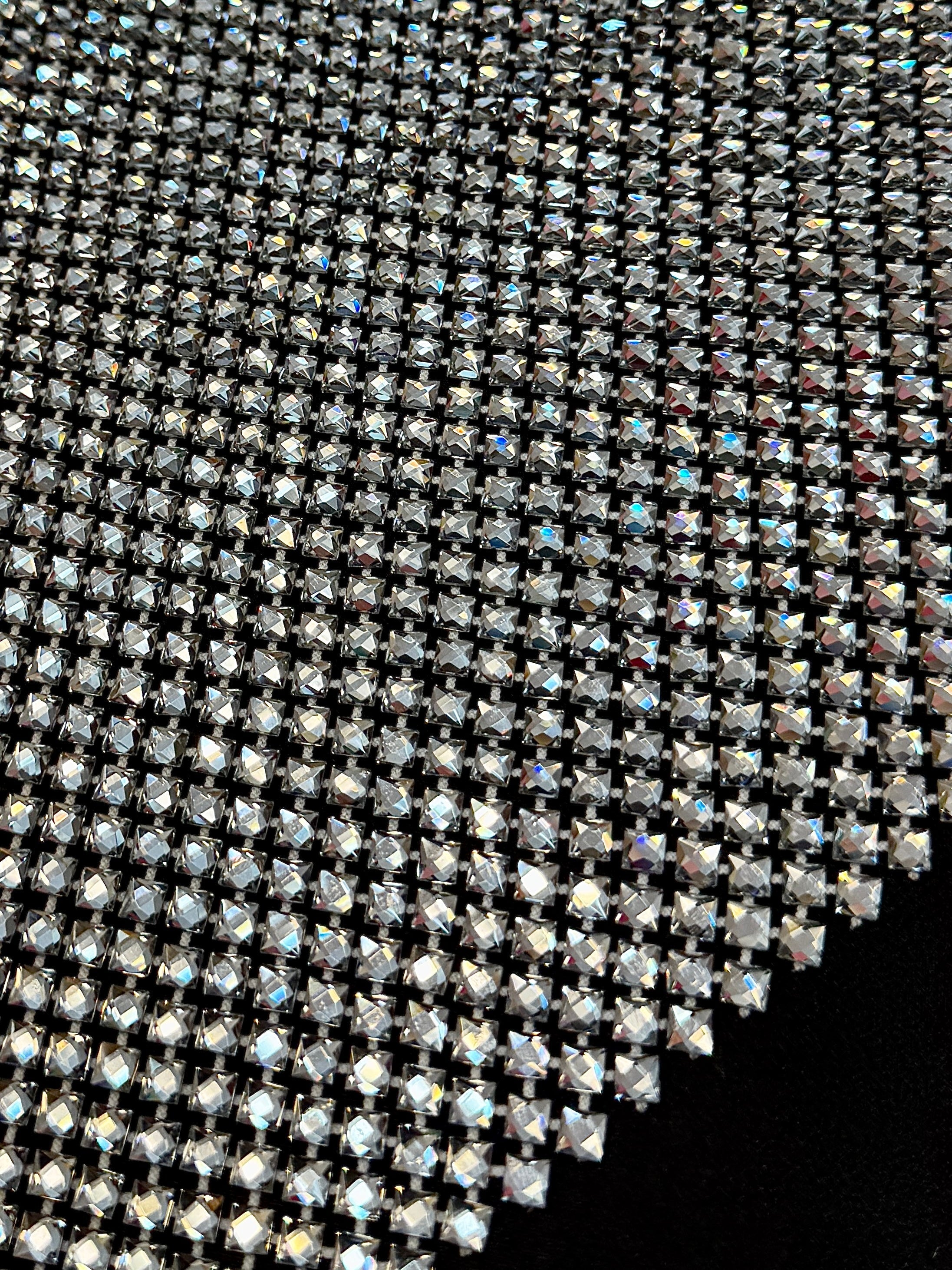 Silver Luxury Rhinestone Mesh, Rhinestone Mesh Fabric, Crystal Mesh Fabric, Beaded Mesh Fabric, Embellished Mesh Fabric, Sequin Mesh Fabric, Sparkle Mesh Fabric