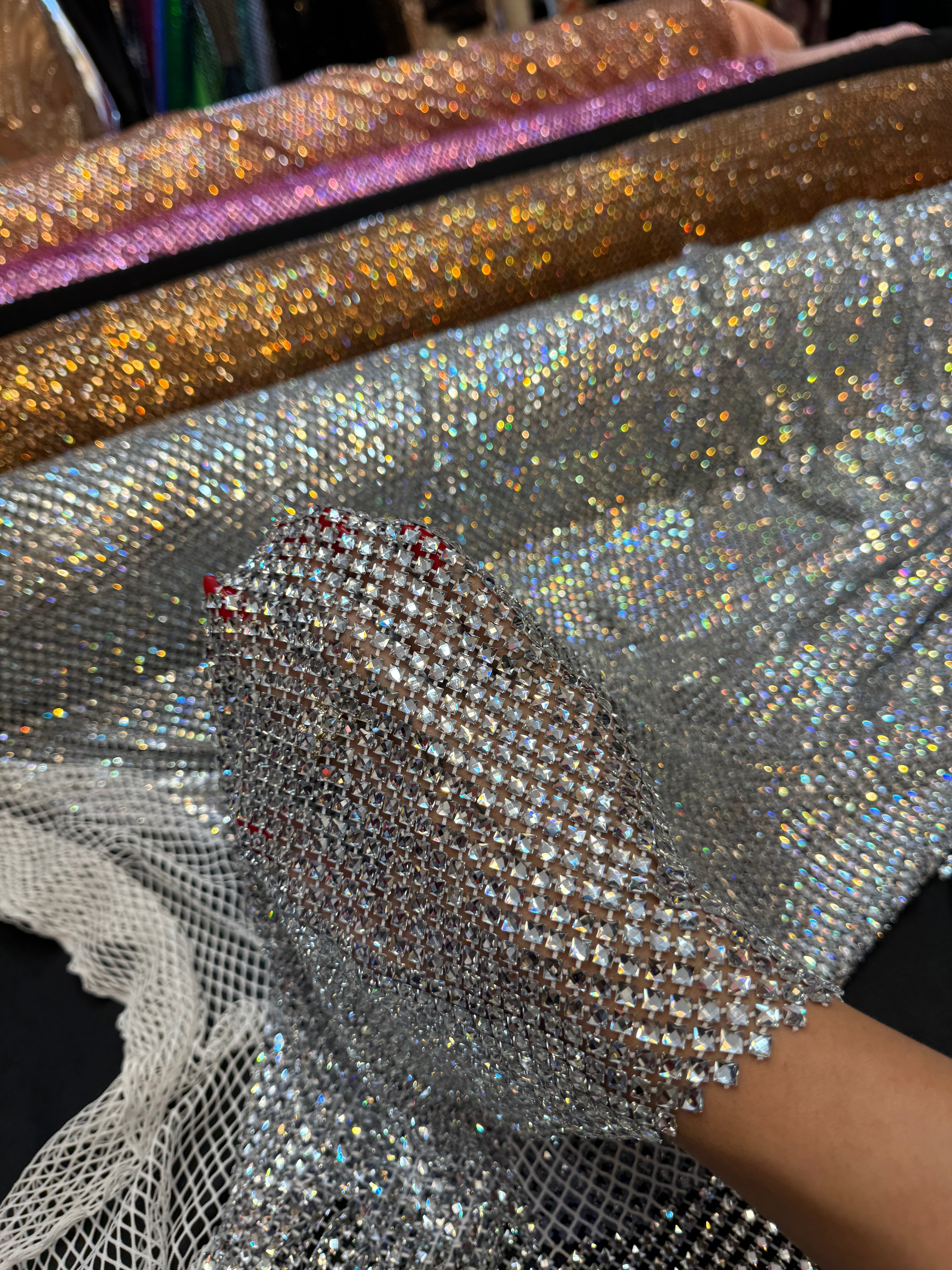 Silver Luxury Rhinestone Mesh, Rhinestone Mesh Fabric, Crystal Mesh Fabric, Beaded Mesh Fabric, Embellished Mesh Fabric, Sequin Mesh Fabric, Sparkle Mesh Fabric