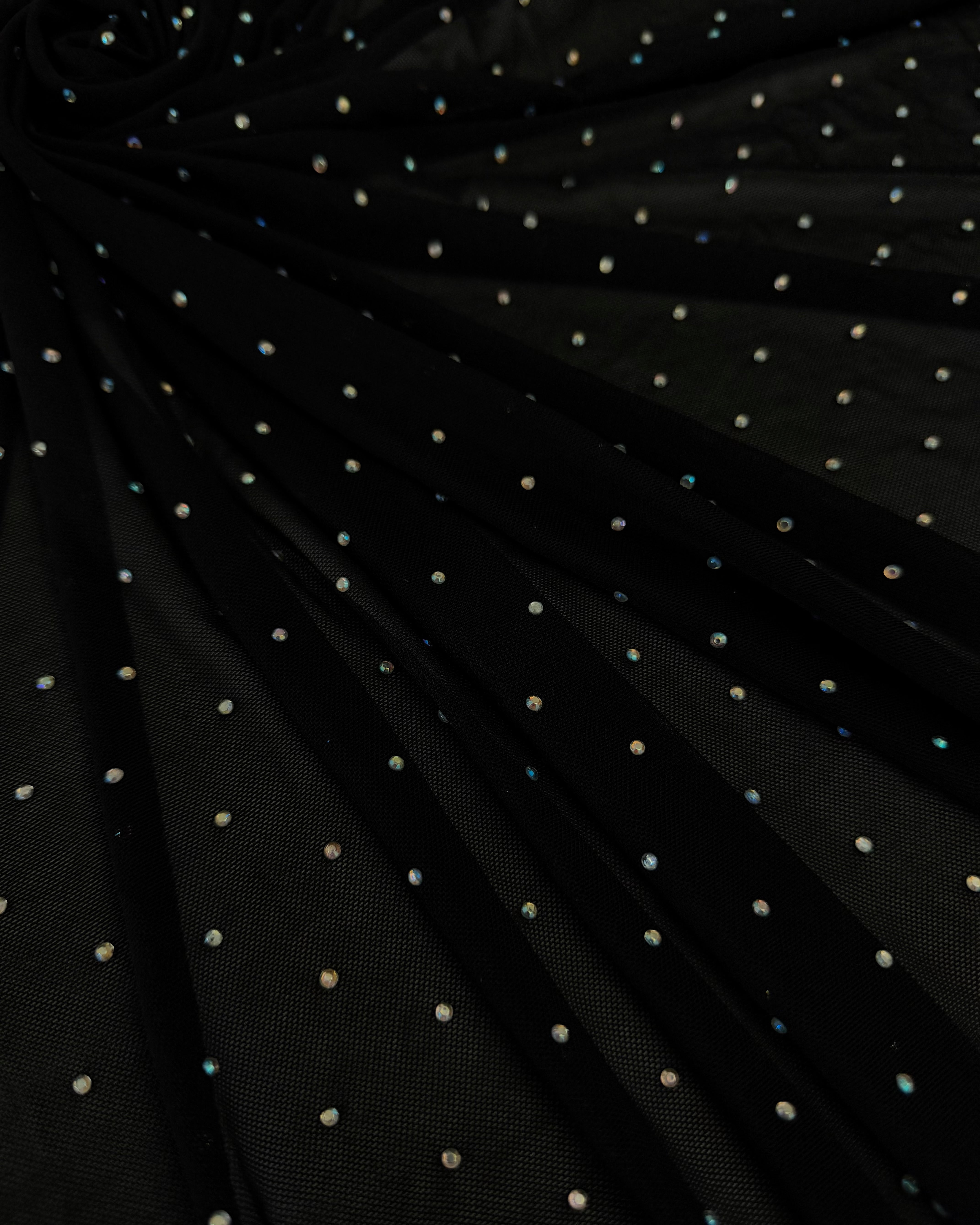 Black Iridescent Rhinestone Mesh, Crystal Mesh Fabric, Rhinestone Mesh Fabric, Iridescent Crystal Fabric, Sparkle Mesh Fabric, Stretch Rhinestone Mesh