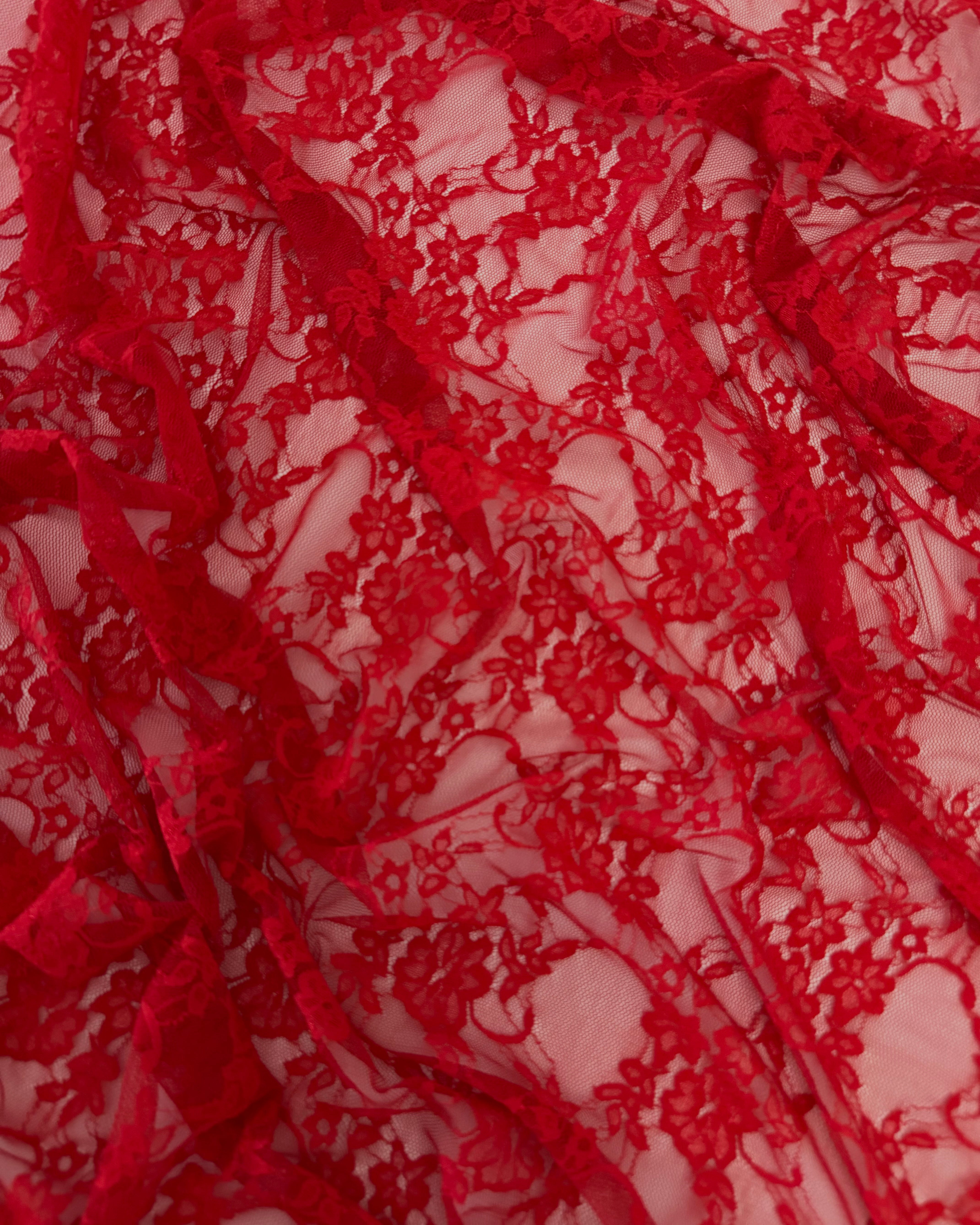 Red Floral Dainty Chantilly Lace, Floral Lace Fabric, Dainty Lace Fabric, Scalloped Lace Fabric, Eyelash Lace Fabric, Sheer Lace Fabric, Delicate Lace Fabric, Bridal Lace Fabric, Wedding Lace Fabric, Couture Lace Fabric