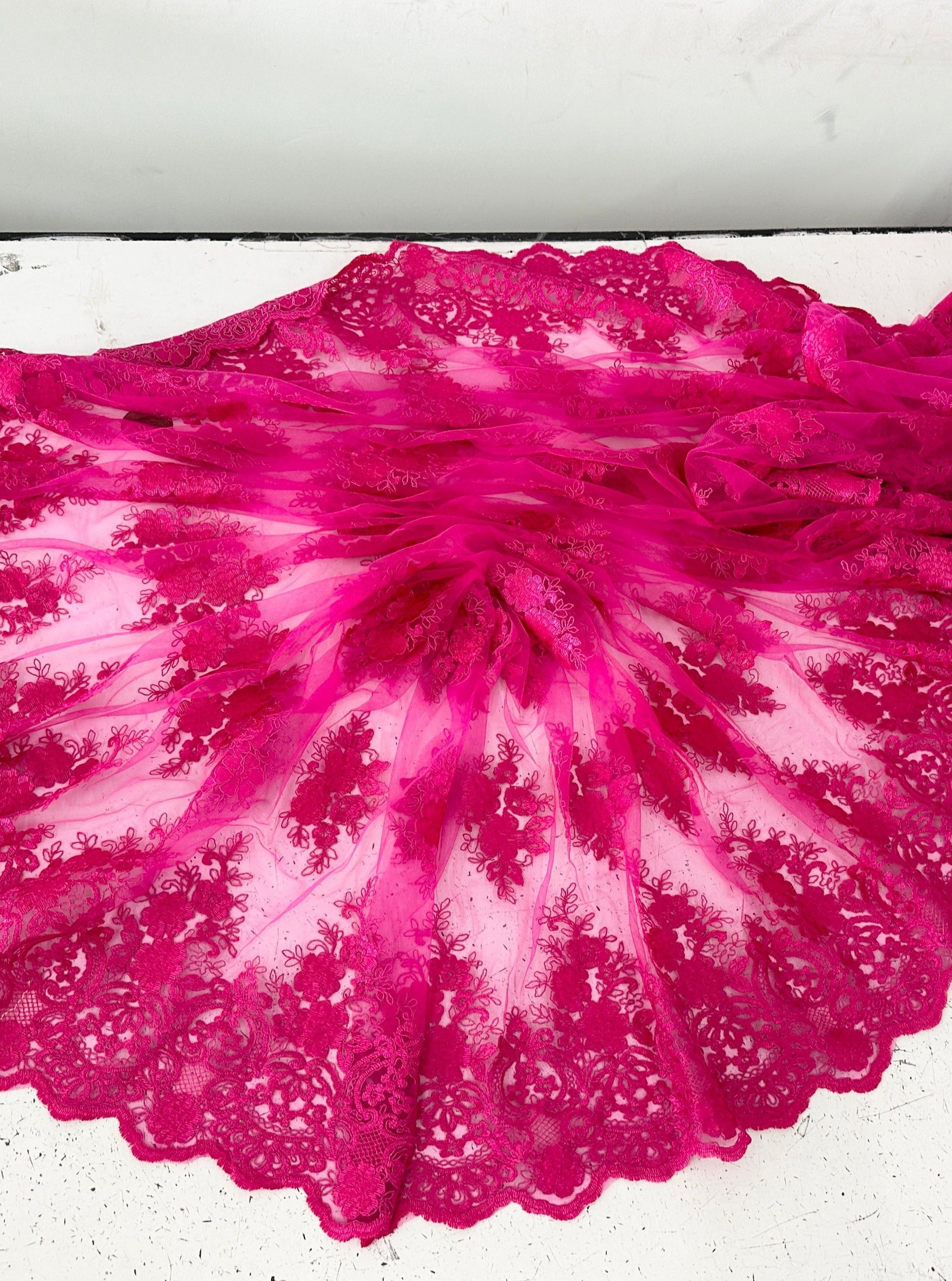 Fuchsia Embroidered Lace, pink Lace, dark pink lace, lace for woman, lace for bride, lace on discount, lace on sale, premium lace, kiki textile lace, lace for party wear dresses