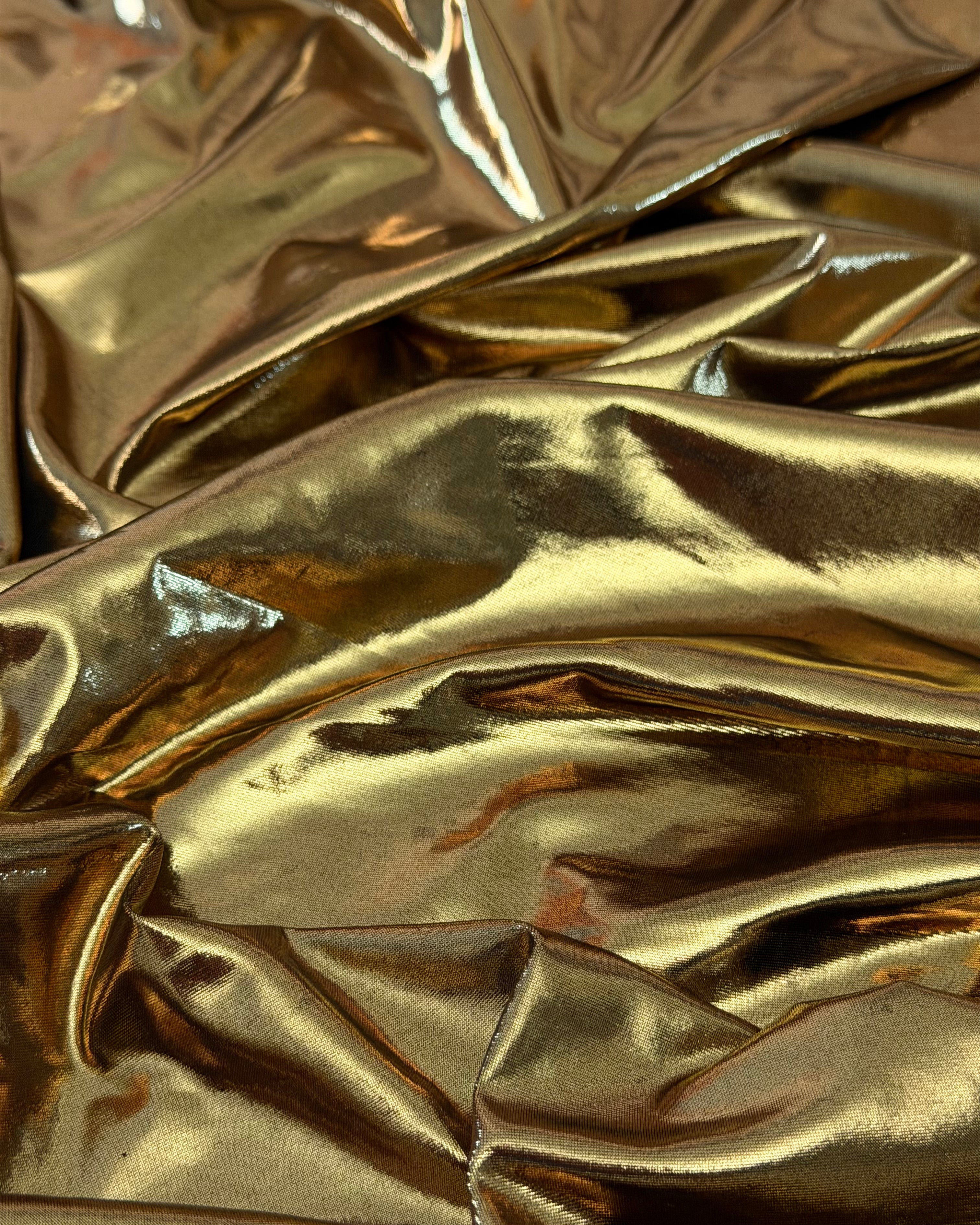 Gold Performance Foiled Spandex, Foiled Spandex Fabric, Metallic Spandex Fabric, Shiny Spandex Fabric, Foil Stretch Fabric, Stretch Foil Fabric, Holographic Spandex