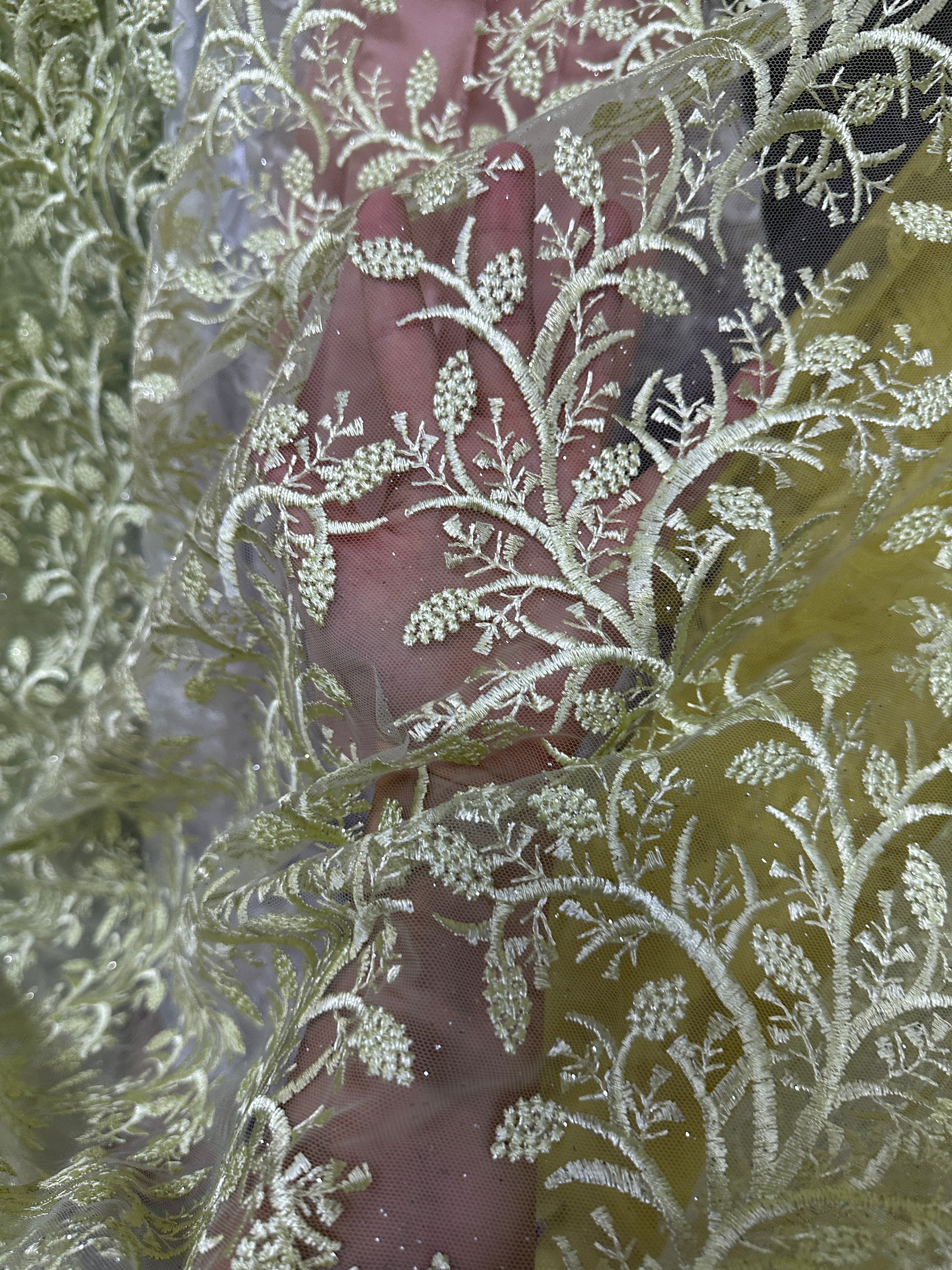 pistachio embroidered lace, green Lace, dark green lace, lace for woman, lace for bride, lace on discount, lace on sale, premium lace, kiki textile lace, lace for party wear dresses