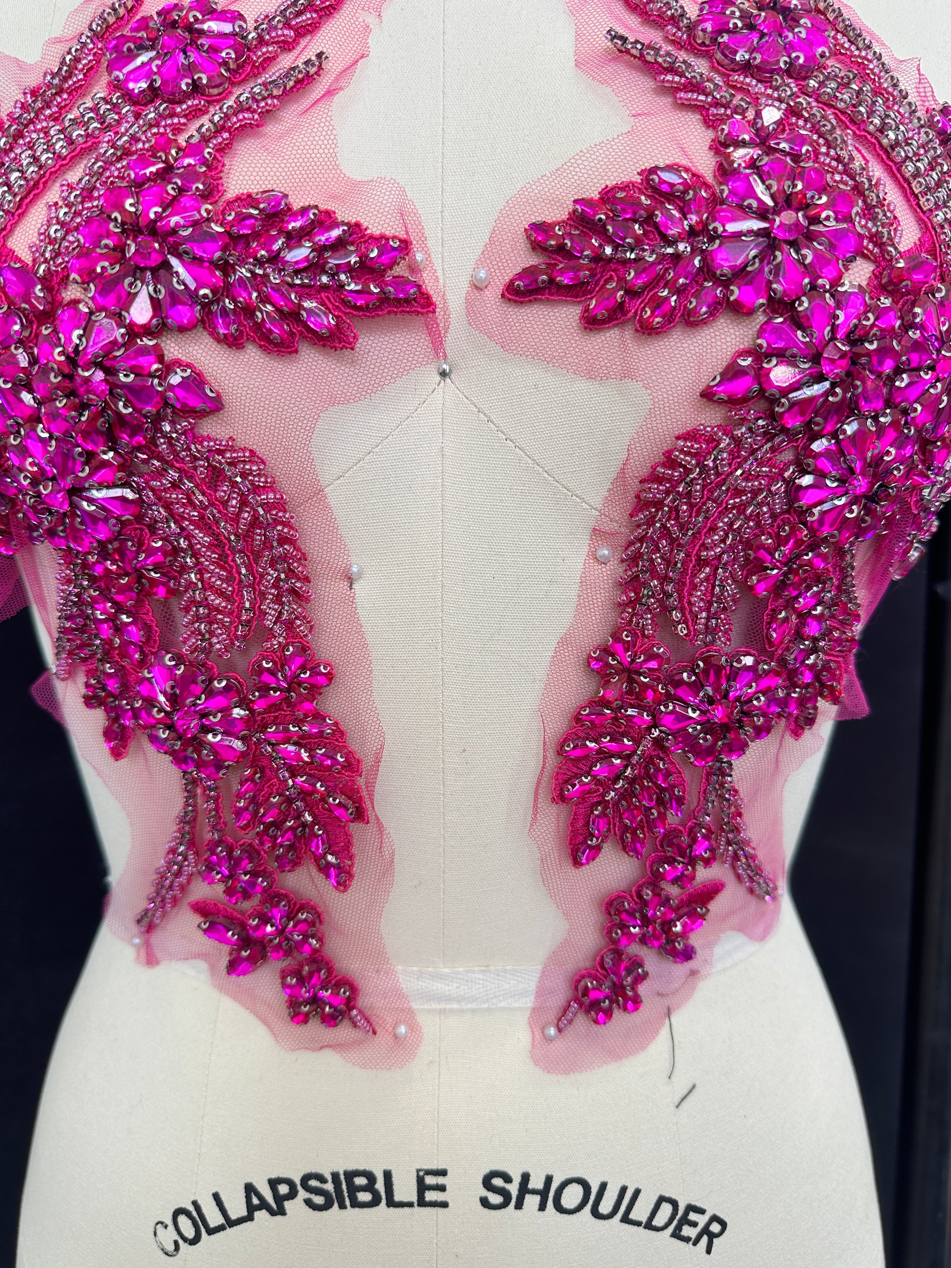 Gina Magenta Rhinestone Applique, Fabric Store, Sewing Store, Cheap Fabric Store, Kiki Textiles, Textile by the Yard