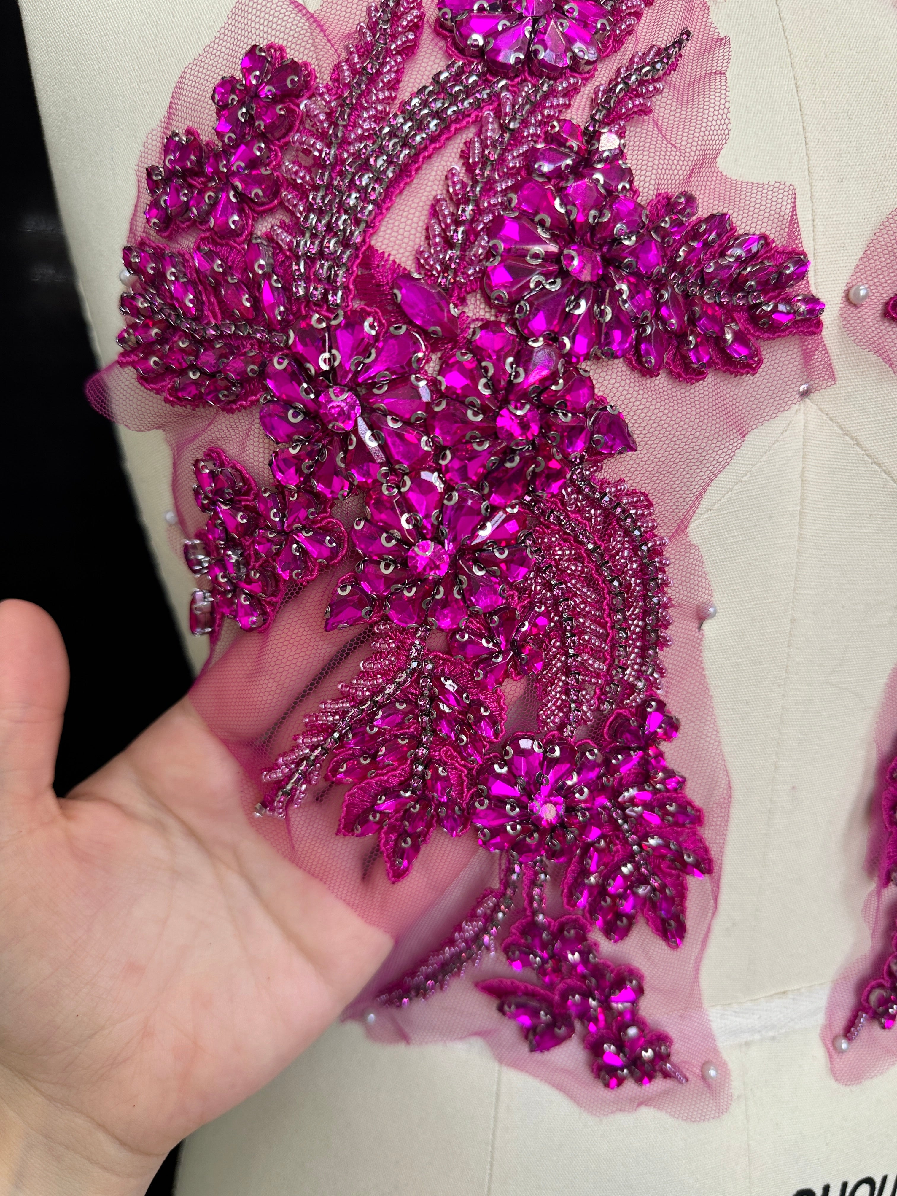 Gina Magenta Rhinestone Applique, Fabric Store, Sewing Store, Cheap Fabric Store, Kiki Textiles, Textile by the Yard