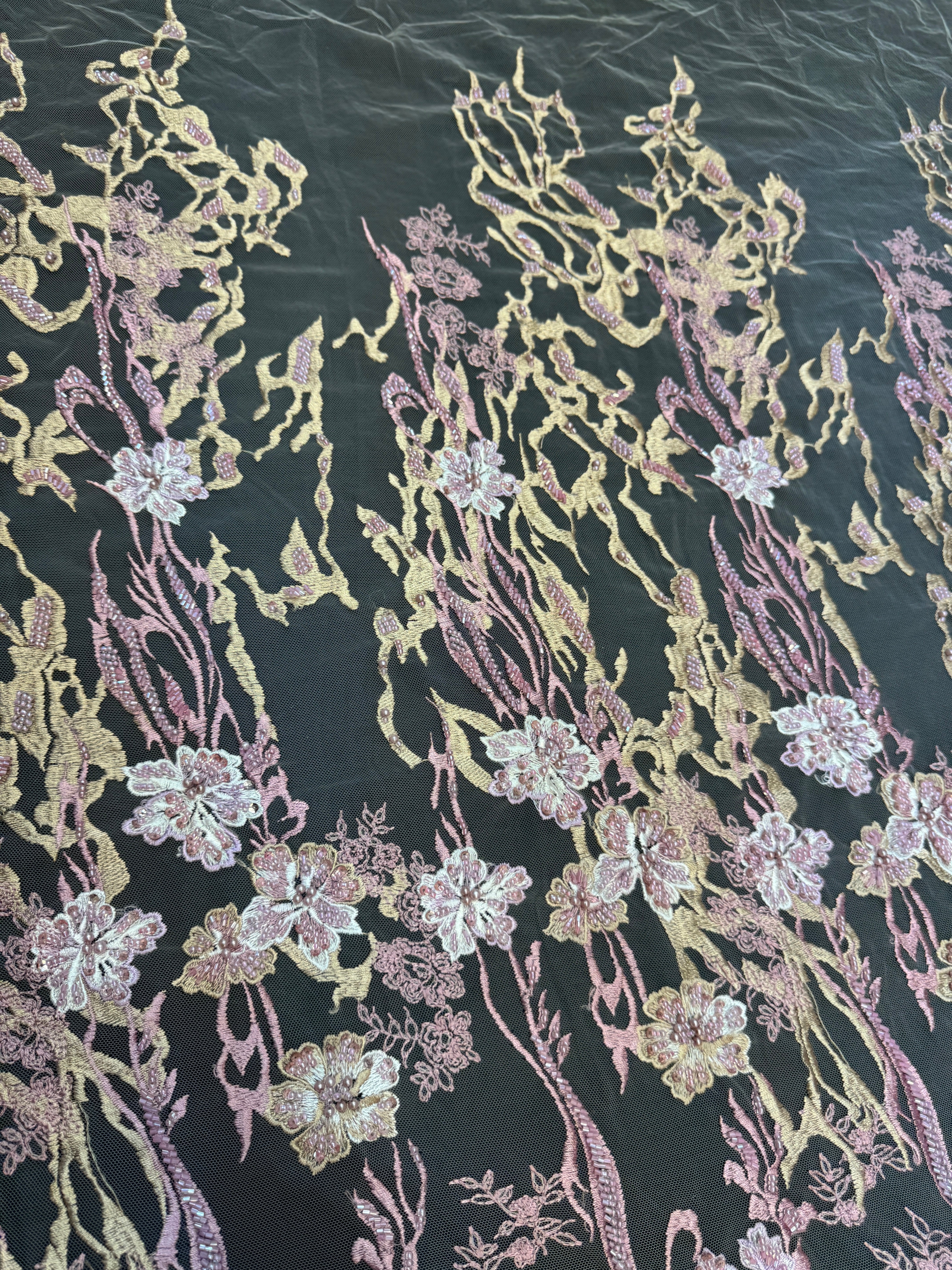 Blush-Mauve Pearl Beaded Floral Embroidery Lace, Kiki Sewing Store, Luxury Fabric, Cheap Fabric Store, Kiki Textiles, Textile by the Yard, Los Angeles Fabrics