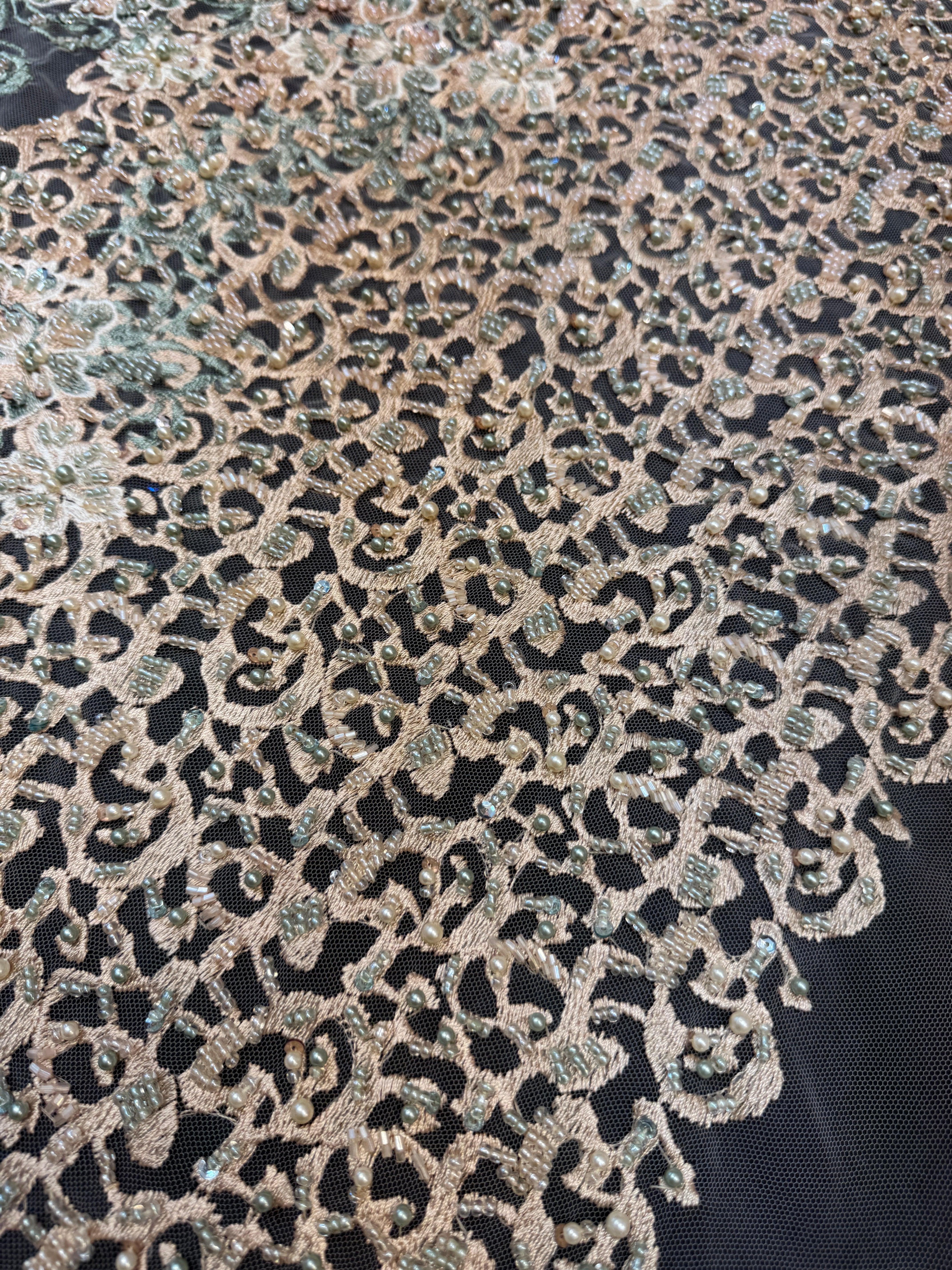 Peach-Mint Pearl Beaded Floral Embroidery Lace, Floral Embroidery Lace, Beaded Floral Lace, Pearl Lace Fabric, Embroidered Lace Fabric, Floral Lace Fabric, Beaded Lace Fabric, Embellished Lace Fabric