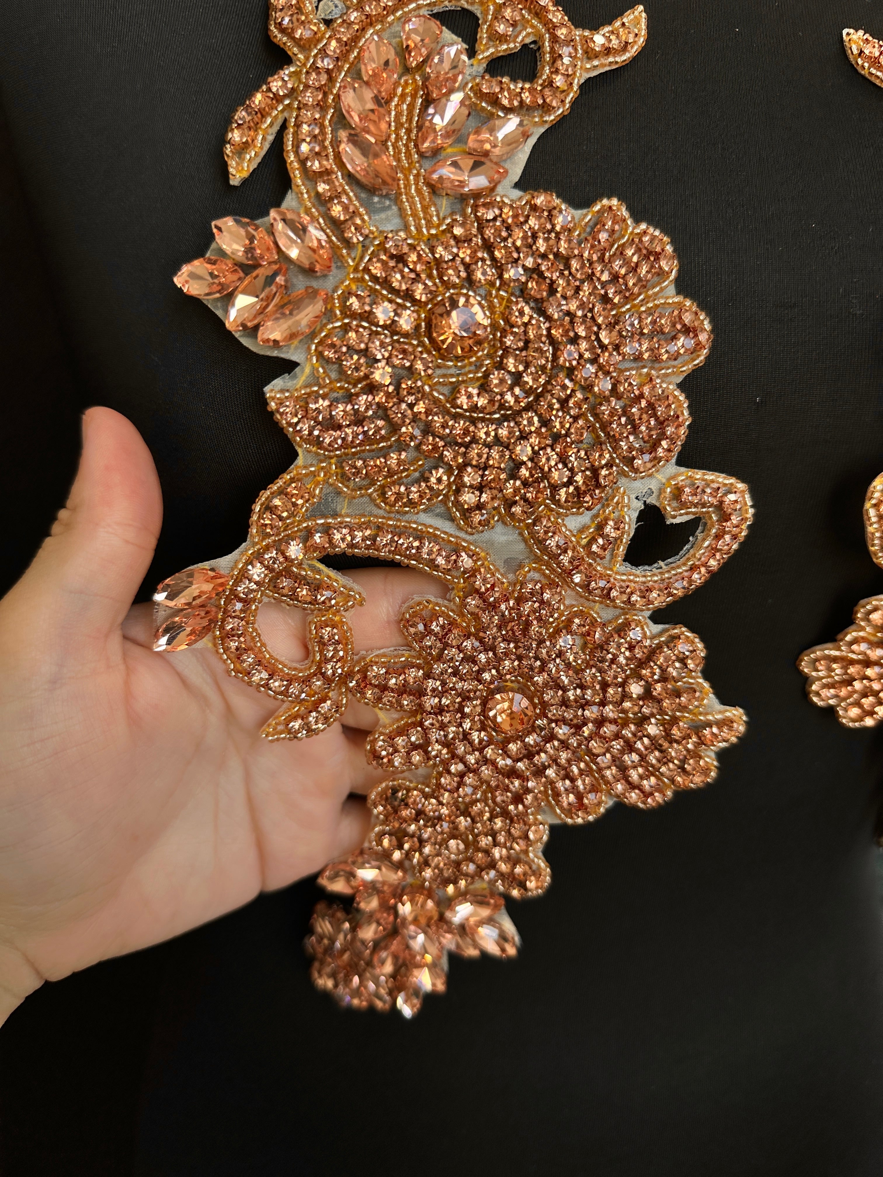 Ciara Rusty Rose Rhinestone Applique, Fabric Store, Sewing Store, Cheap Fabric Store, Kiki Textiles, Textile by the Yard