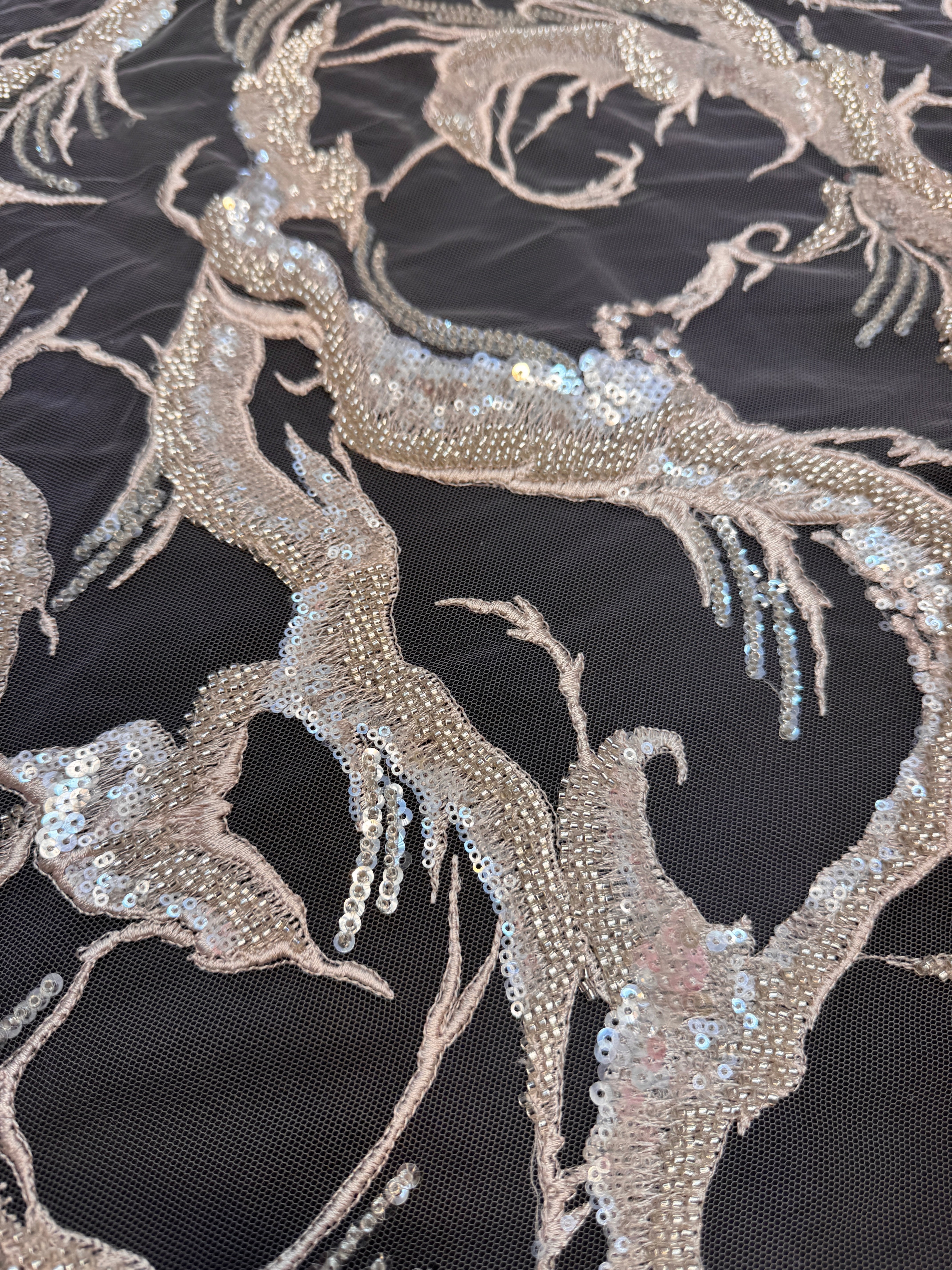 Blush Couture Vine Sequin Embroidered Mesh Lace, Kiki Sewing Store, Luxury Fabric, Cheap Fabric Store, Kiki Textiles, Textile by the Yard, Los Angeles Fabrics