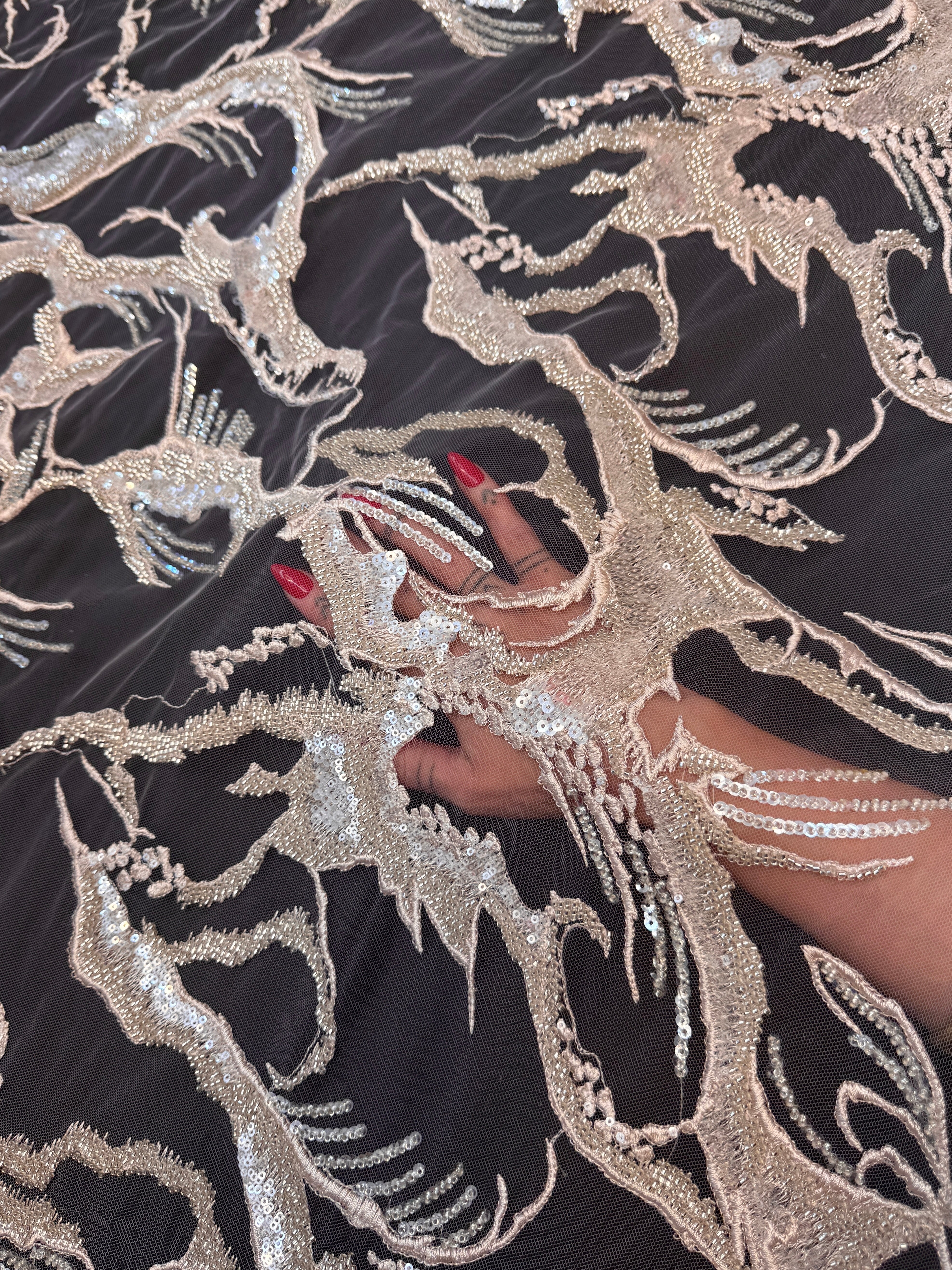 Blush Couture Vine Sequin Embroidered Mesh Lace, Sequin Mesh Lace, Embroidered Mesh Lace, Floral Sequin Lace, Vine Embroidery Lace, Mesh Lace Fabric, Sequin Lace Fabric