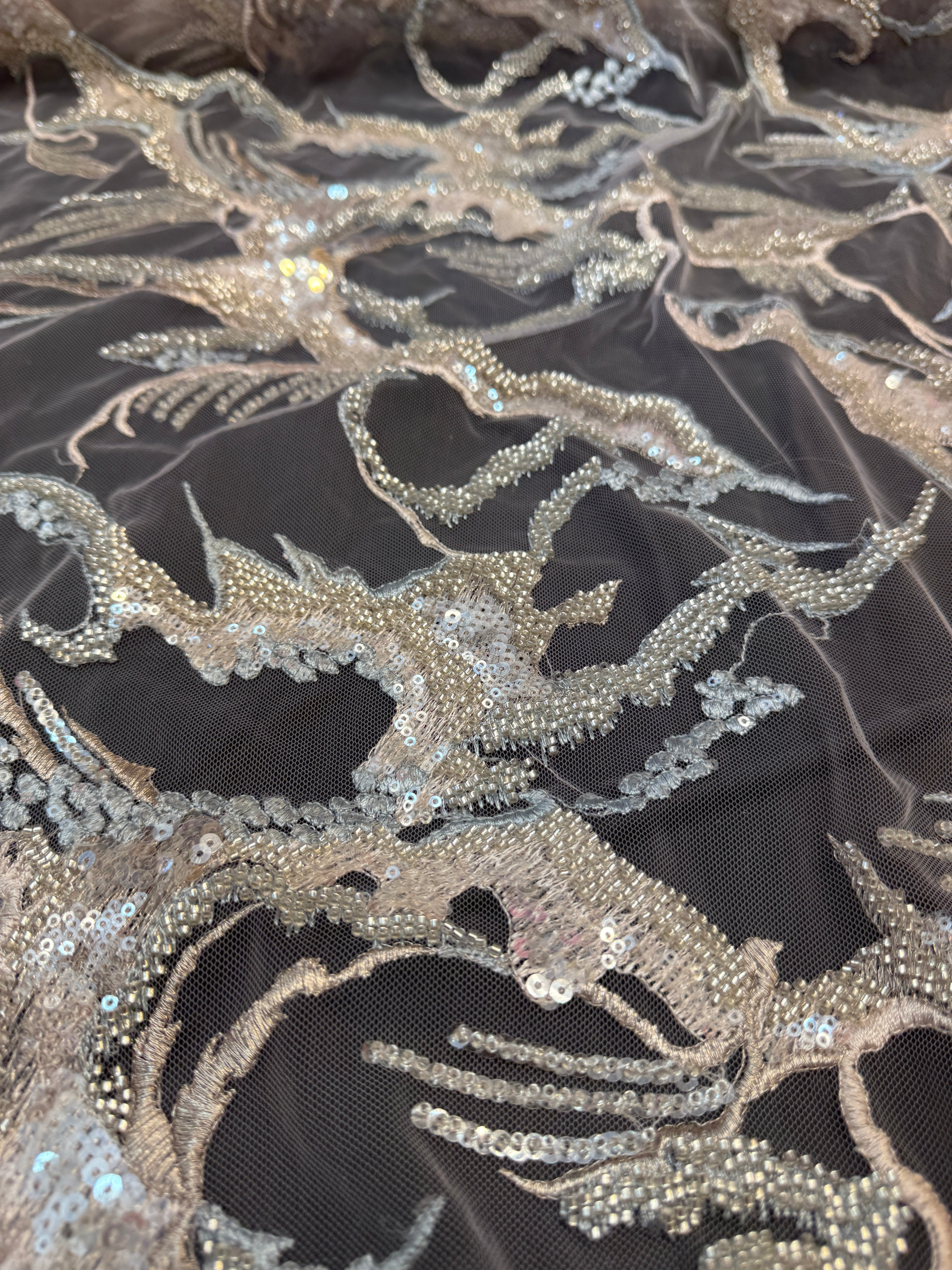 Mint-Champagne Couture Vine Sequin Embroidered Mesh Lace, Sequin Mesh Lace, Embroidered Mesh Lace, Floral Sequin Lace, Vine Embroidery Lace, Mesh Lace Fabric, Sequin Lace Fabric