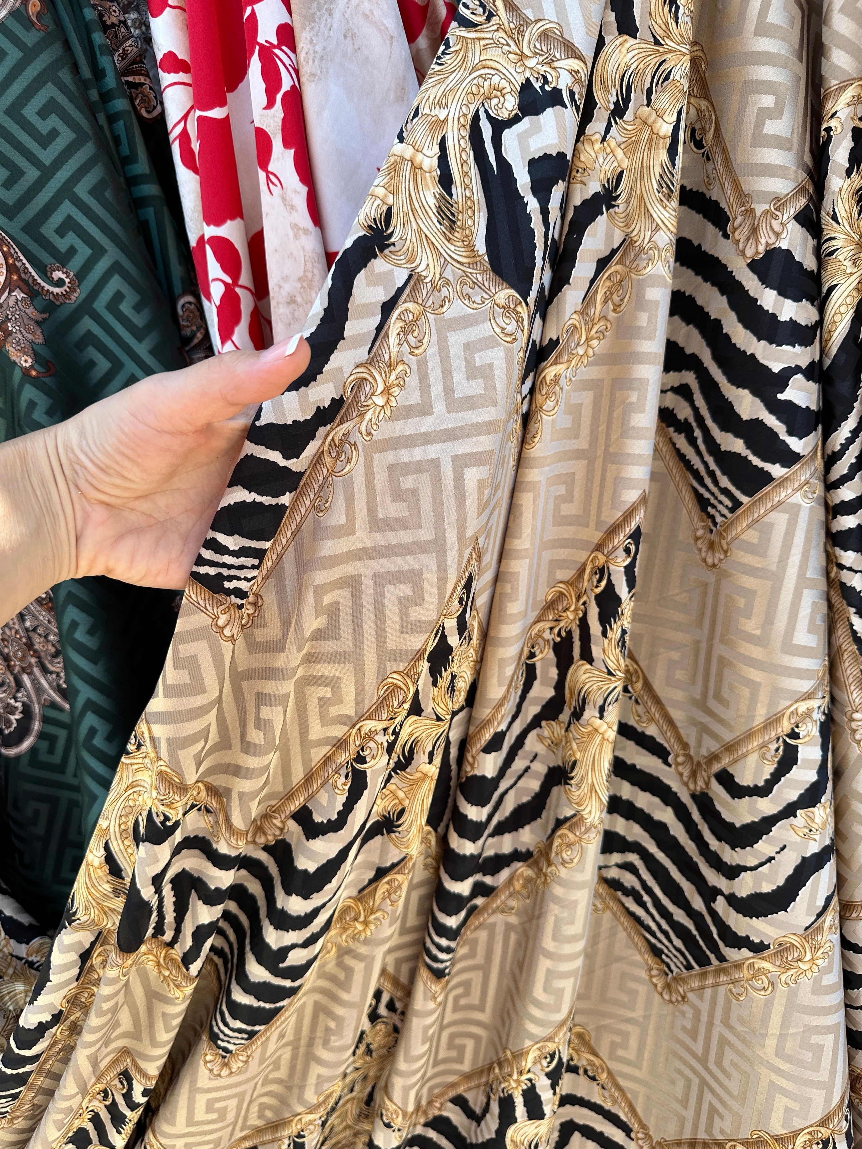 animal print satin, printed satin, multicolor satin, satin for woman, satin for party wear, premium satin, satin on sale, buy satin online