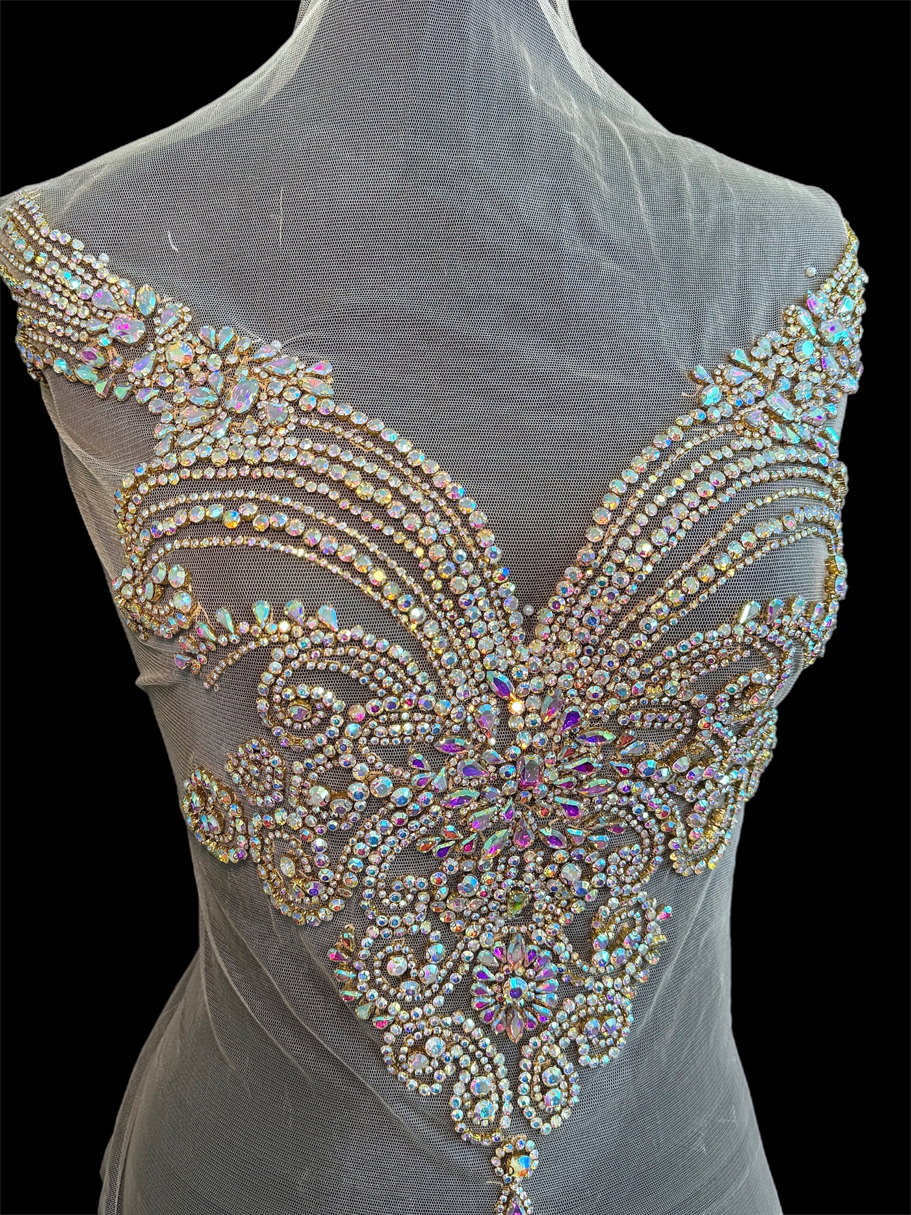 Amy Gold Iridescent Rhinestone Bodice Applique, dark gold rhinestone, gold rhinestone, light gold rhinestone