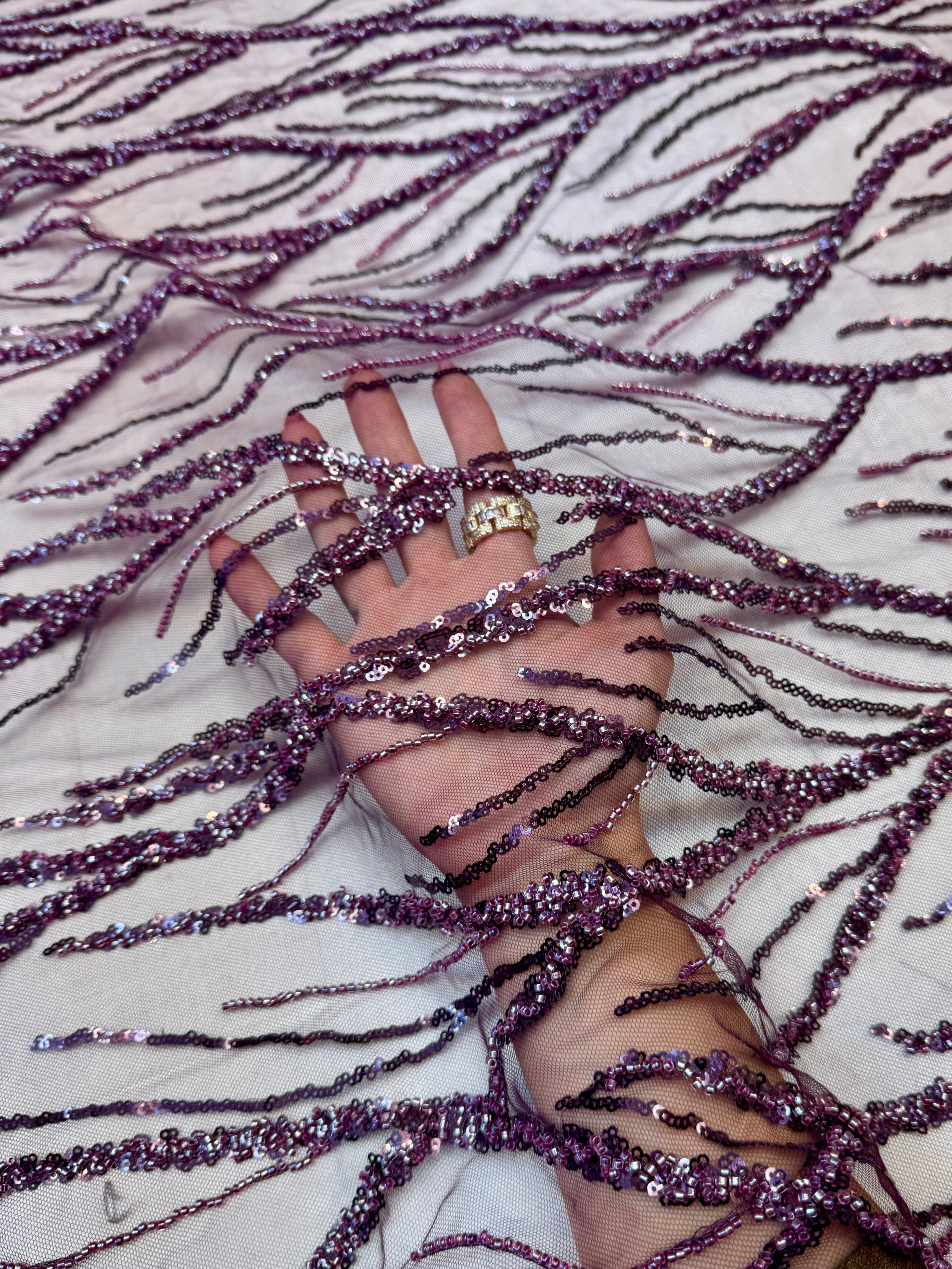 Lavender Abstract Branch Beaded Sequin Lace on Mesh, Branch Lace Fabric, Beaded Sequin Lace, Sequin Mesh Lace, Beaded Lace Mesh, Abstract Lace Fabric, Embellished Lace Fabric