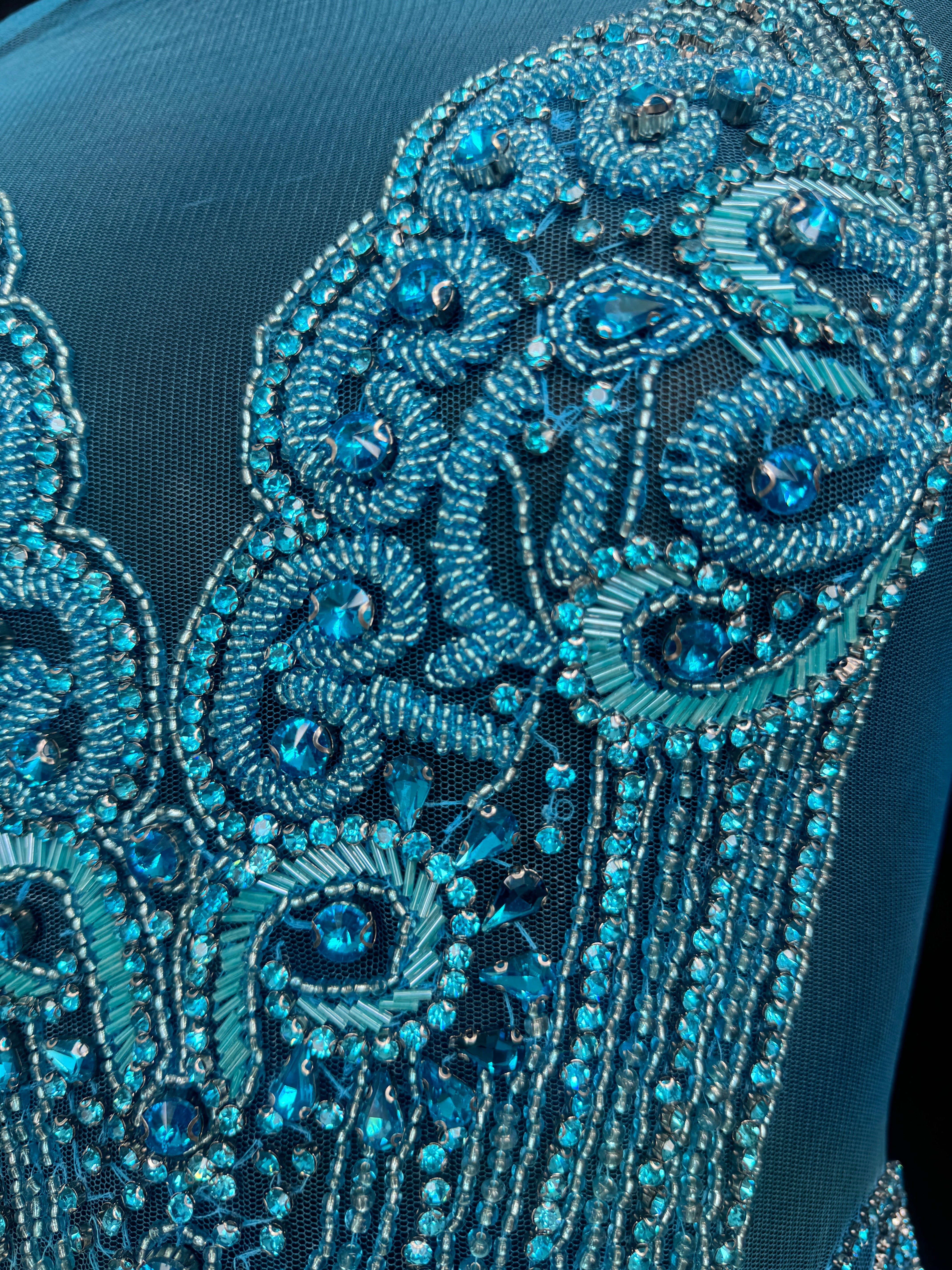 Lucy Turquoise Rhinestone Bodice Applique, shop fabrics online, sewing, fabric store, sewing store, cheap fabric store, kiki textiles, textile by the yard