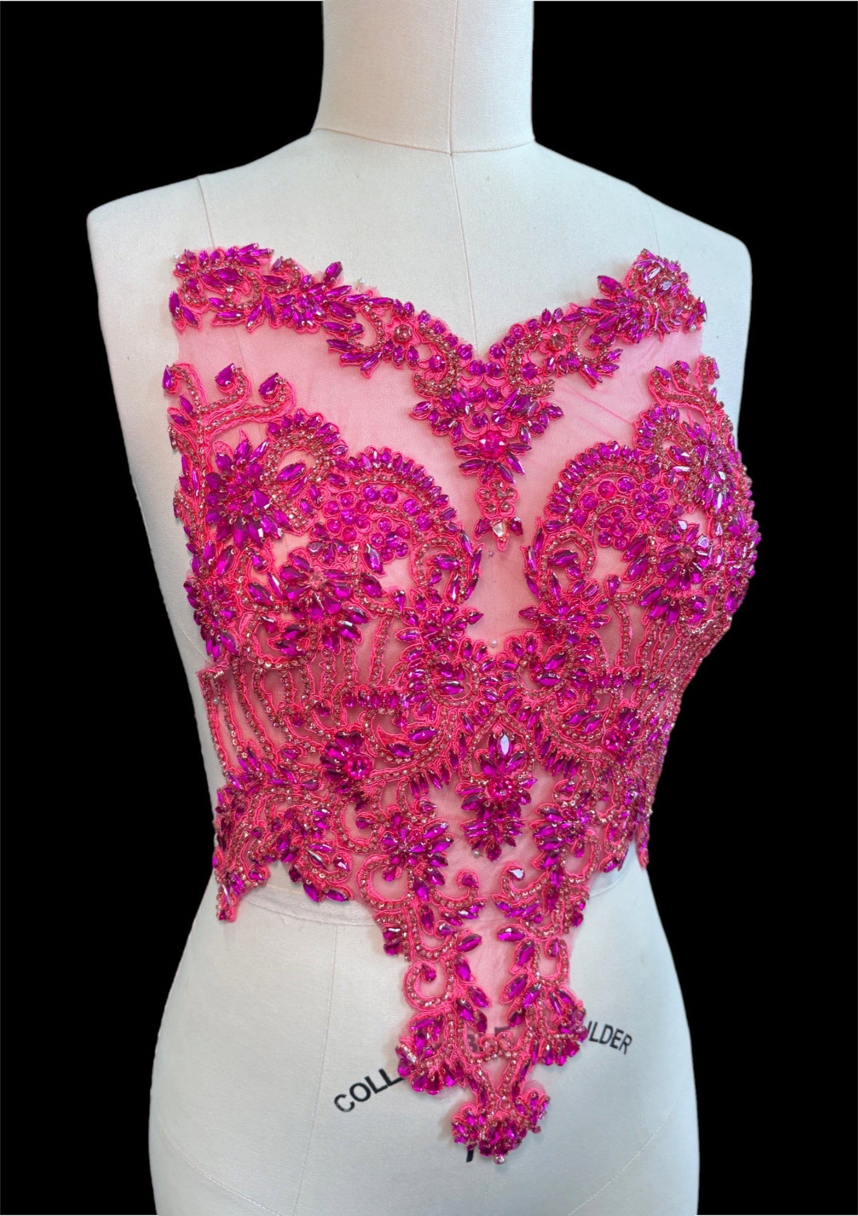 Alex Fuchsia Rhinestone Bodice Applique, dark pink rhinestone, pink rhinestone, light pink rhinestone