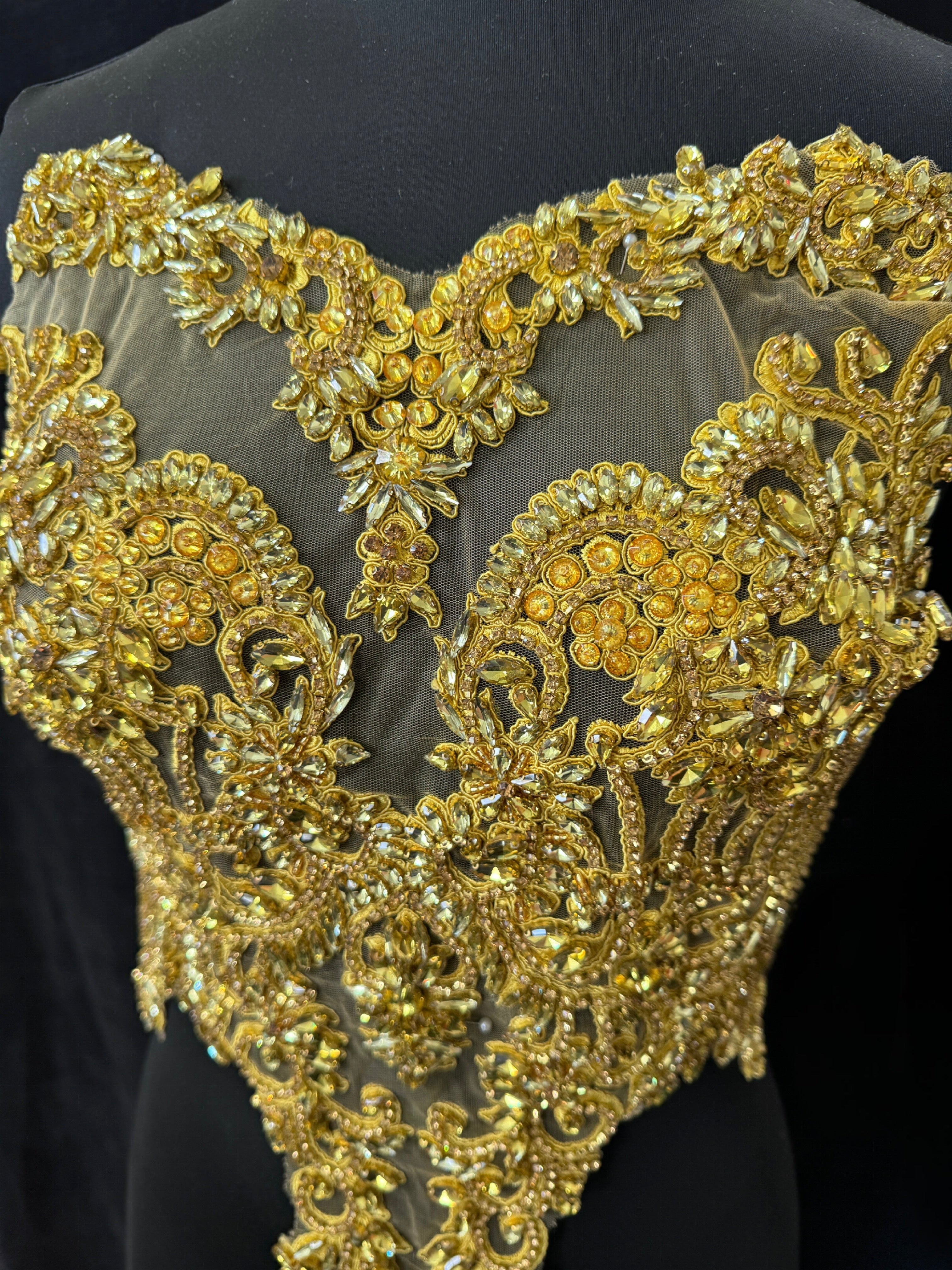 Alex gold Rhinestone Bodice Applique, dark gold rhinestone, gold rhinestone, light gold rhinestone  
