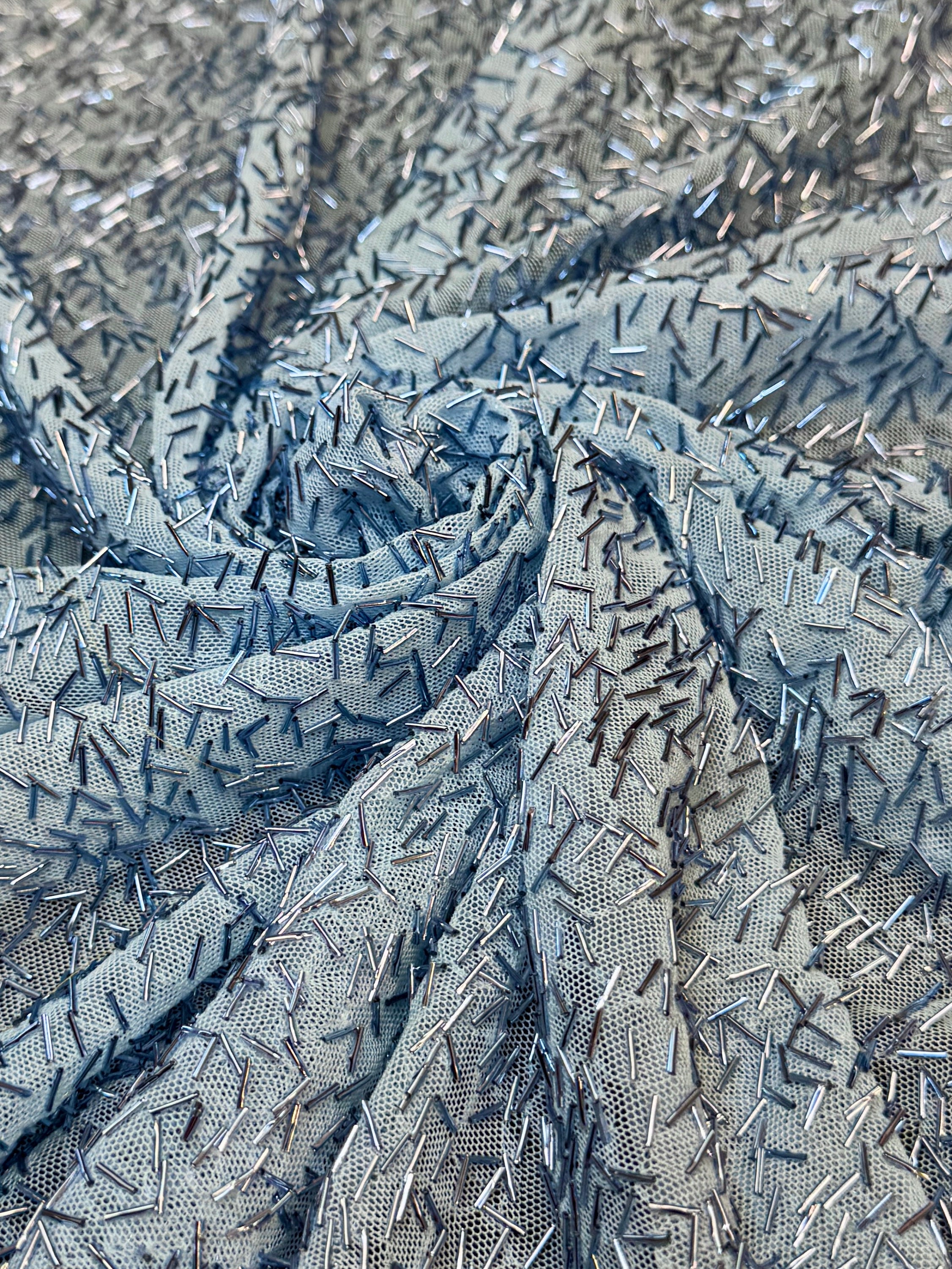 Baby Blue Bugle Beaded Stretch Mesh, Kiki Sewing Store, Kiki Luxury Fabric, Cheap Fabric Store, Kiki Textiles, Kiki Textile by the Yard, Kiki Textile USA
