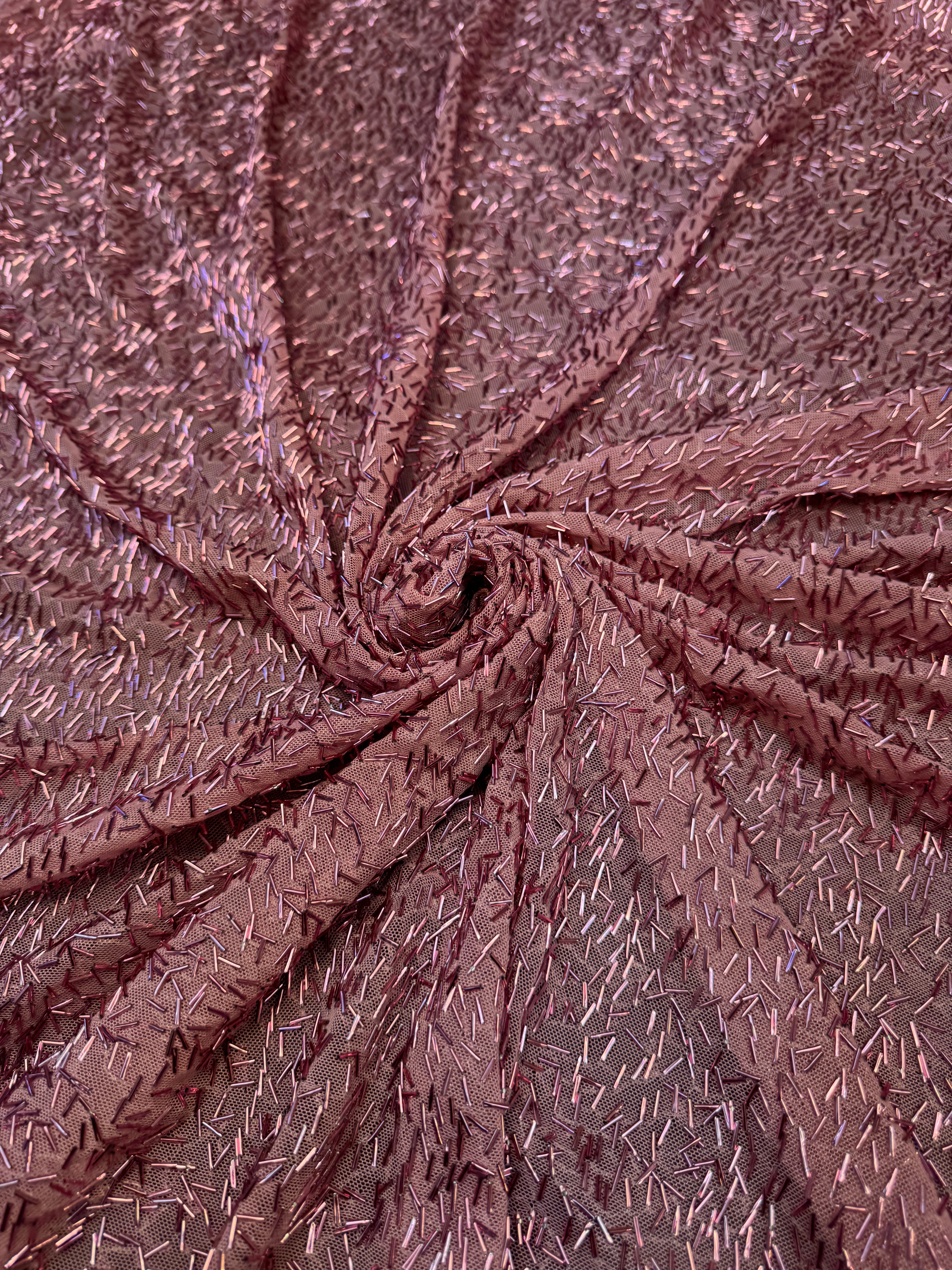Dusty Rose Bugle Beaded Stretch Mesh, Kiki Sewing Store, Kiki Luxury Fabric, Cheap Fabric Store, Kiki Textiles, Kiki Textile by the Yard, Kiki Textile USA