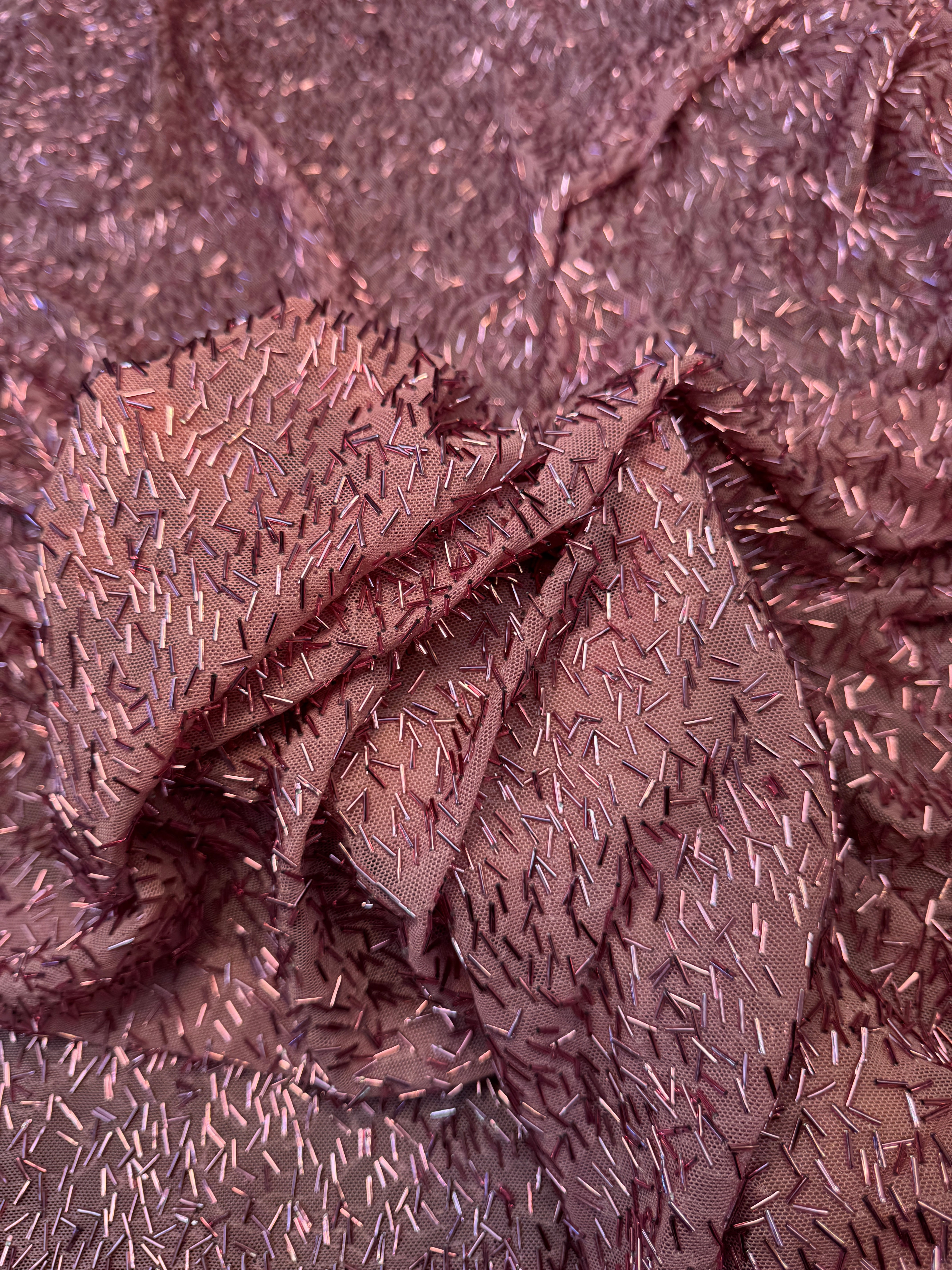 Dusty Rose Bugle Beaded Stretch Mesh, Kiki Sewing Store, Kiki Luxury Fabric, Cheap Fabric Store, Kiki Textiles, Kiki Textile by the Yard, Kiki Textile USA