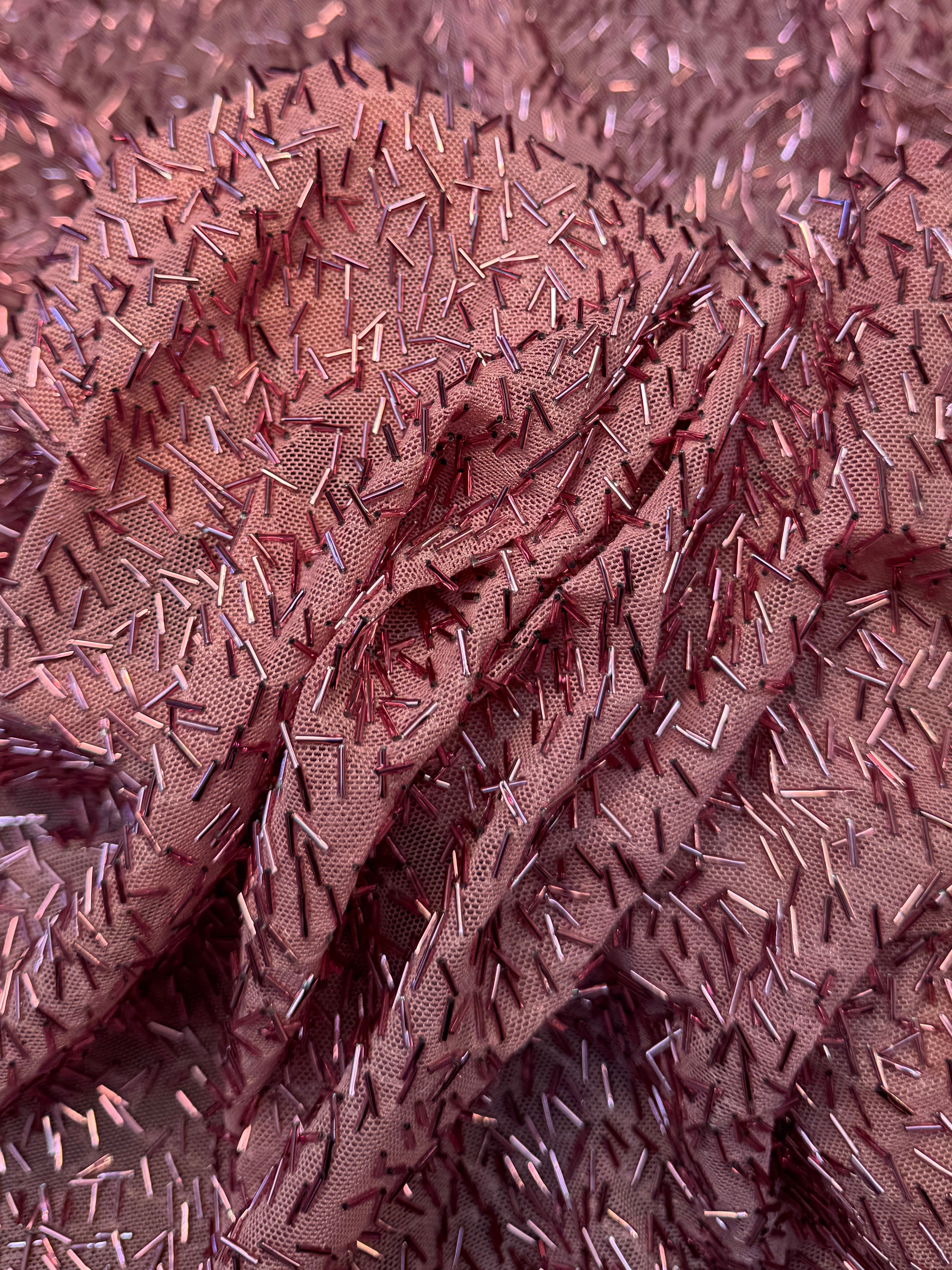 Dusty Rose Bugle Beaded Stretch Mesh, Kiki Sewing Store, Kiki Luxury Fabric, Cheap Fabric Store, Kiki Textiles, Kiki Textile by the Yard, Kiki Textile USA