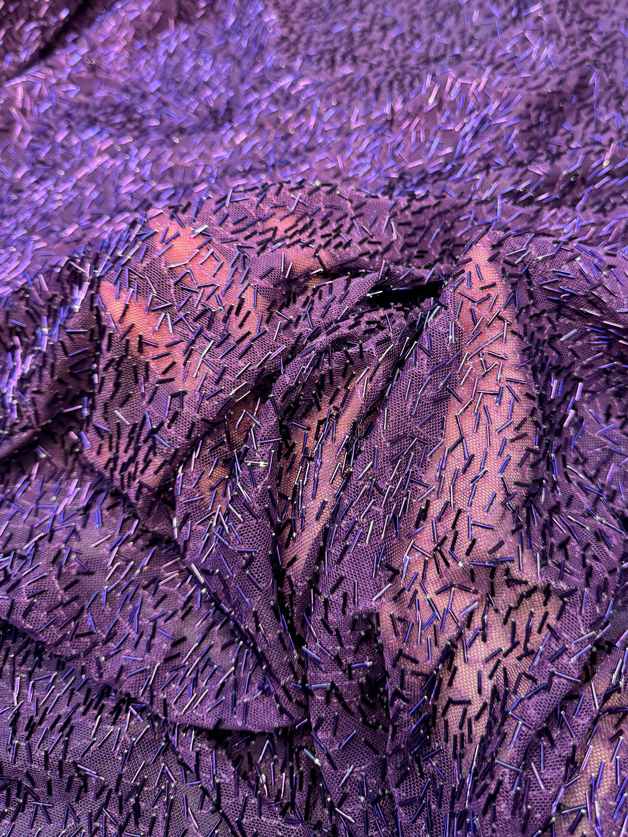 Purple Bugle Beaded Stretch Mesh, Kiki Sewing Store, Kiki Luxury Fabric, Cheap Fabric Store, Kiki Textiles, Kiki Textile by the Yard, Kiki Textile USA