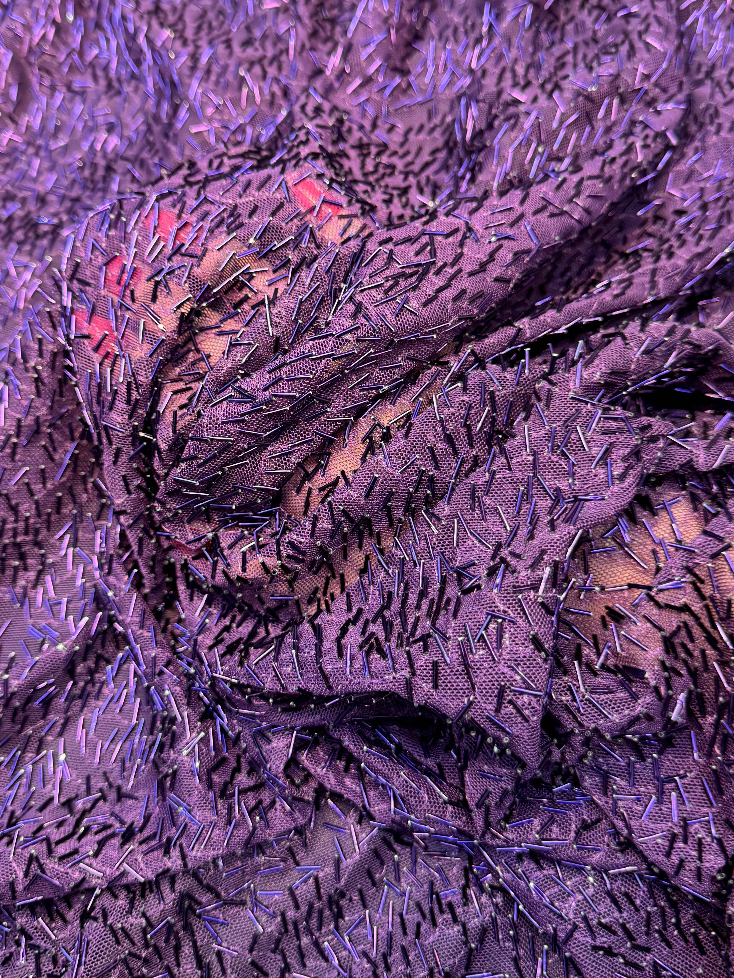 Purple Bugle Beaded Stretch Mesh, Beaded Stretch Mesh, Stretch Mesh Fabric, Bugle Bead Fabric, Beaded Mesh Fabric, Embellished Mesh Fabric, Stretch Beaded Fabric, Mesh Fabric Stretch