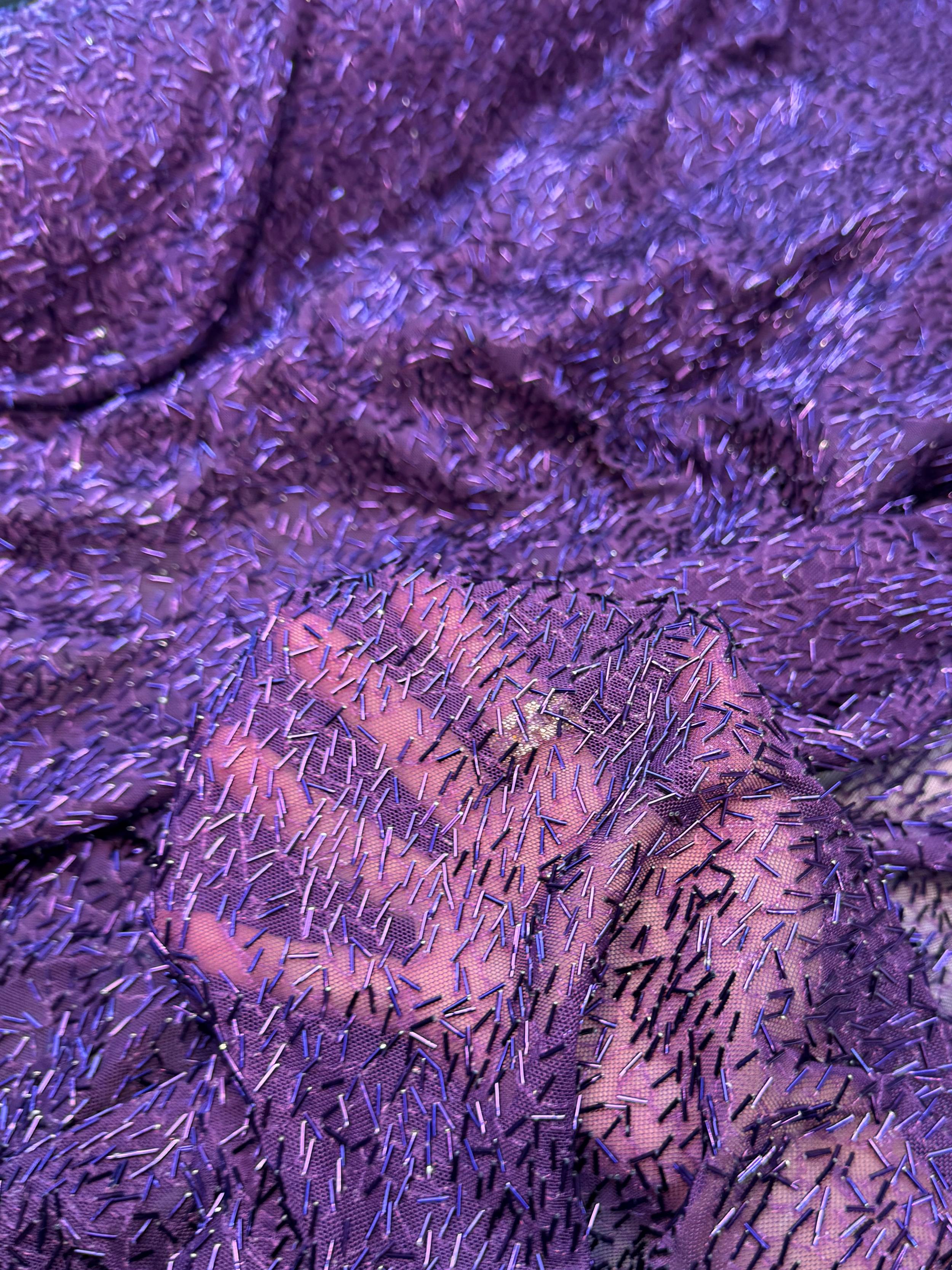 Purple Bugle Beaded Stretch Mesh, Kiki Sewing Store, Kiki Luxury Fabric, Cheap Fabric Store, Kiki Textiles, Kiki Textile by the Yard, Kiki Textile USA