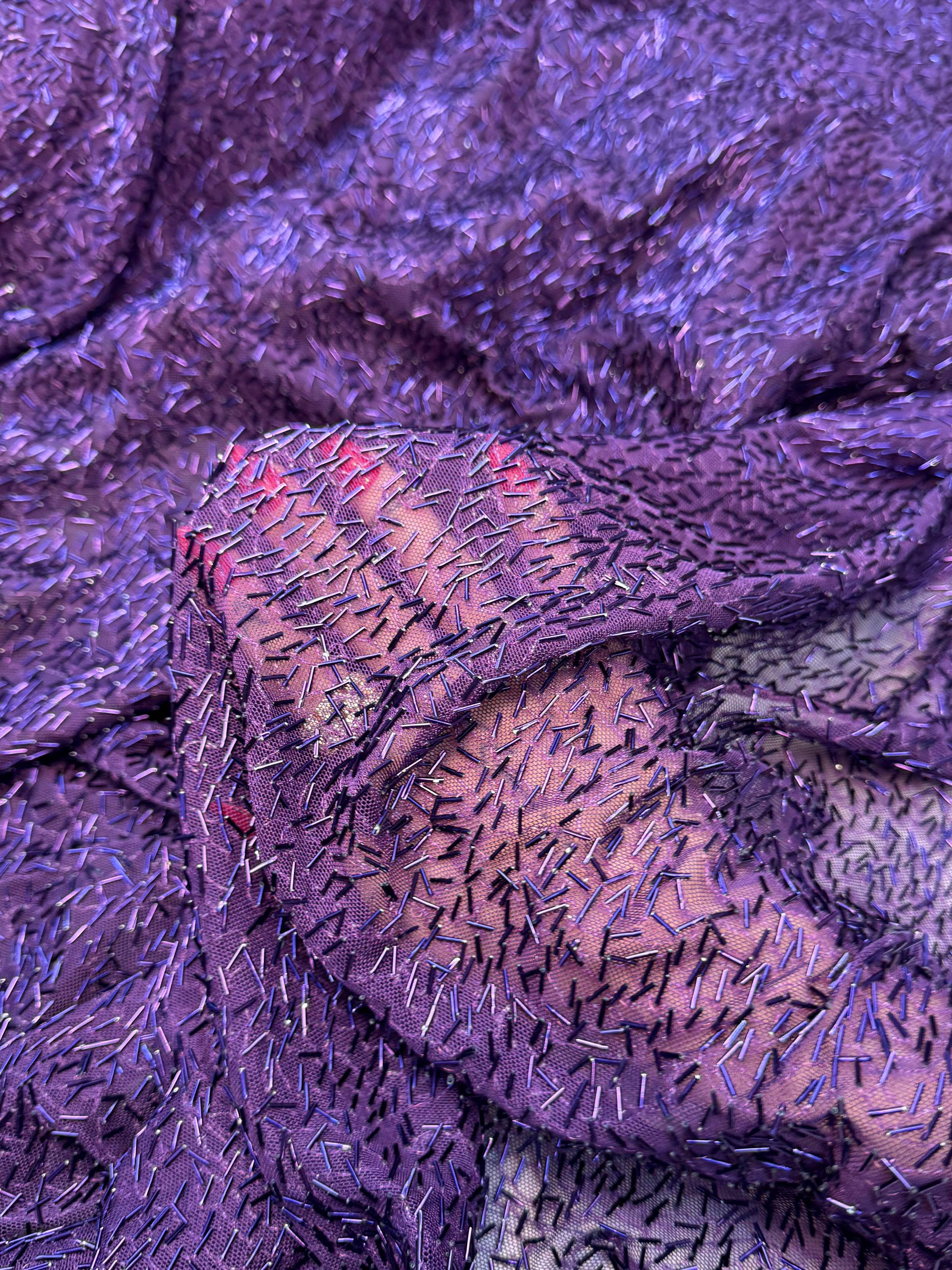 Purple Bugle Beaded Stretch Mesh, Kiki Sewing Store, Kiki Luxury Fabric, Cheap Fabric Store, Kiki Textiles, Kiki Textile by the Yard, Kiki Textile USA