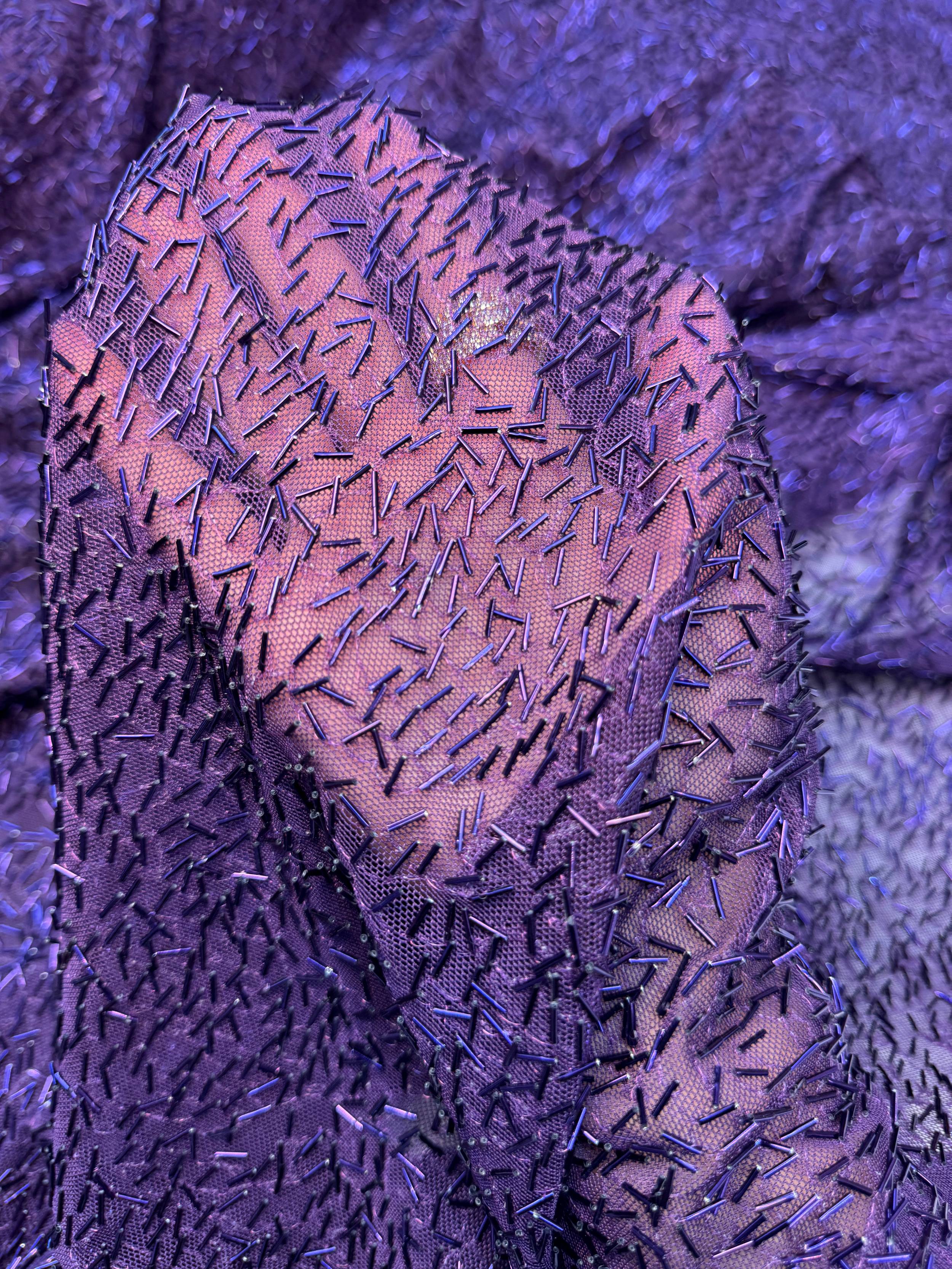Purple Bugle Beaded Stretch Mesh, Kiki Sewing Store, Kiki Luxury Fabric, Cheap Fabric Store, Kiki Textiles, Kiki Textile by the Yard, Kiki Textile USA