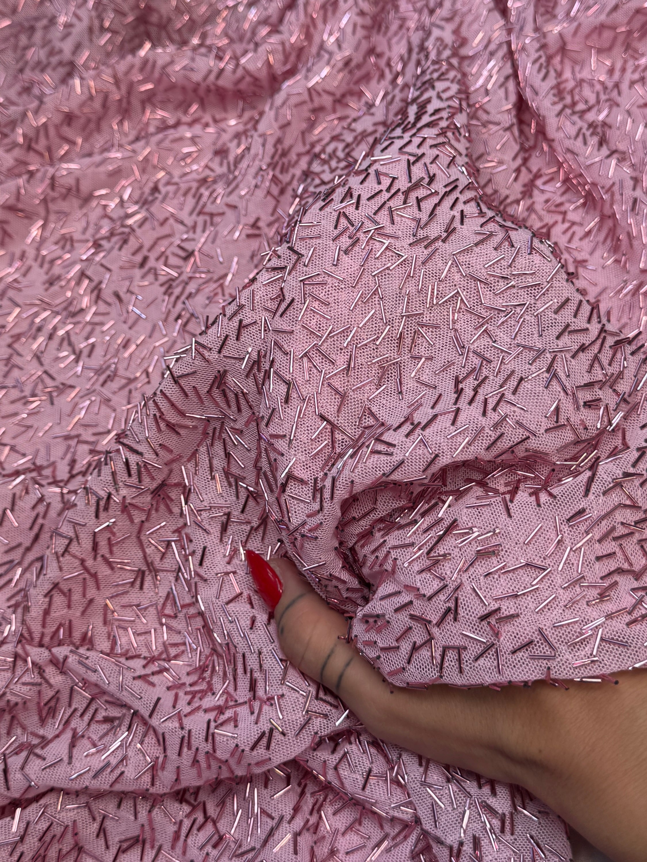 Blush Pink Bugle Beaded Stretch Mesh, Kiki Sewing Store, Kiki Luxury Fabric, Cheap Fabric Store, Kiki Textiles, Kiki Textile by the Yard, Kiki Textile USA