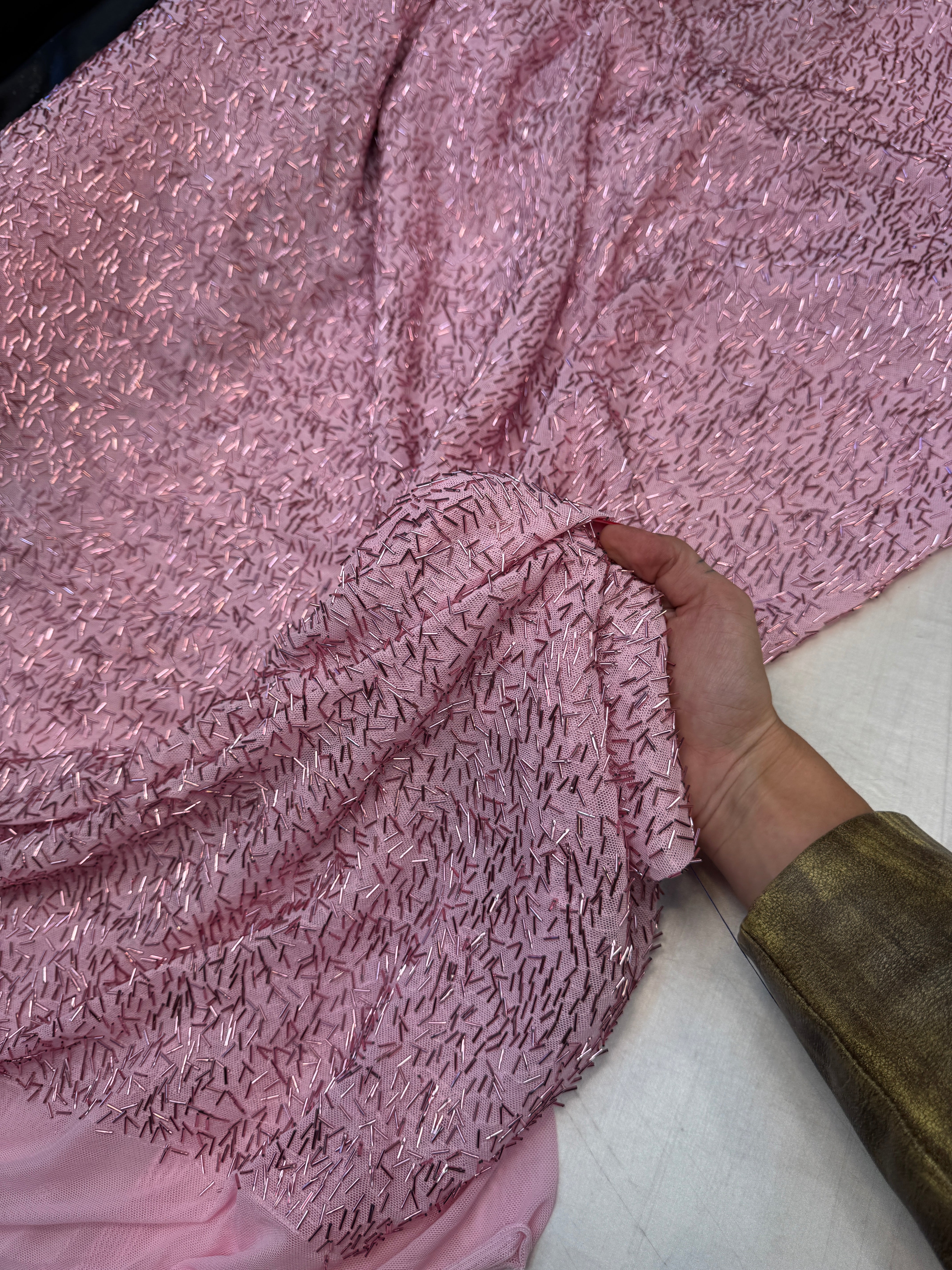Blush Pink Bugle Beaded Stretch Mesh, Kiki Sewing Store, Kiki Luxury Fabric, Cheap Fabric Store, Kiki Textiles, Kiki Textile by the Yard, Kiki Textile USA