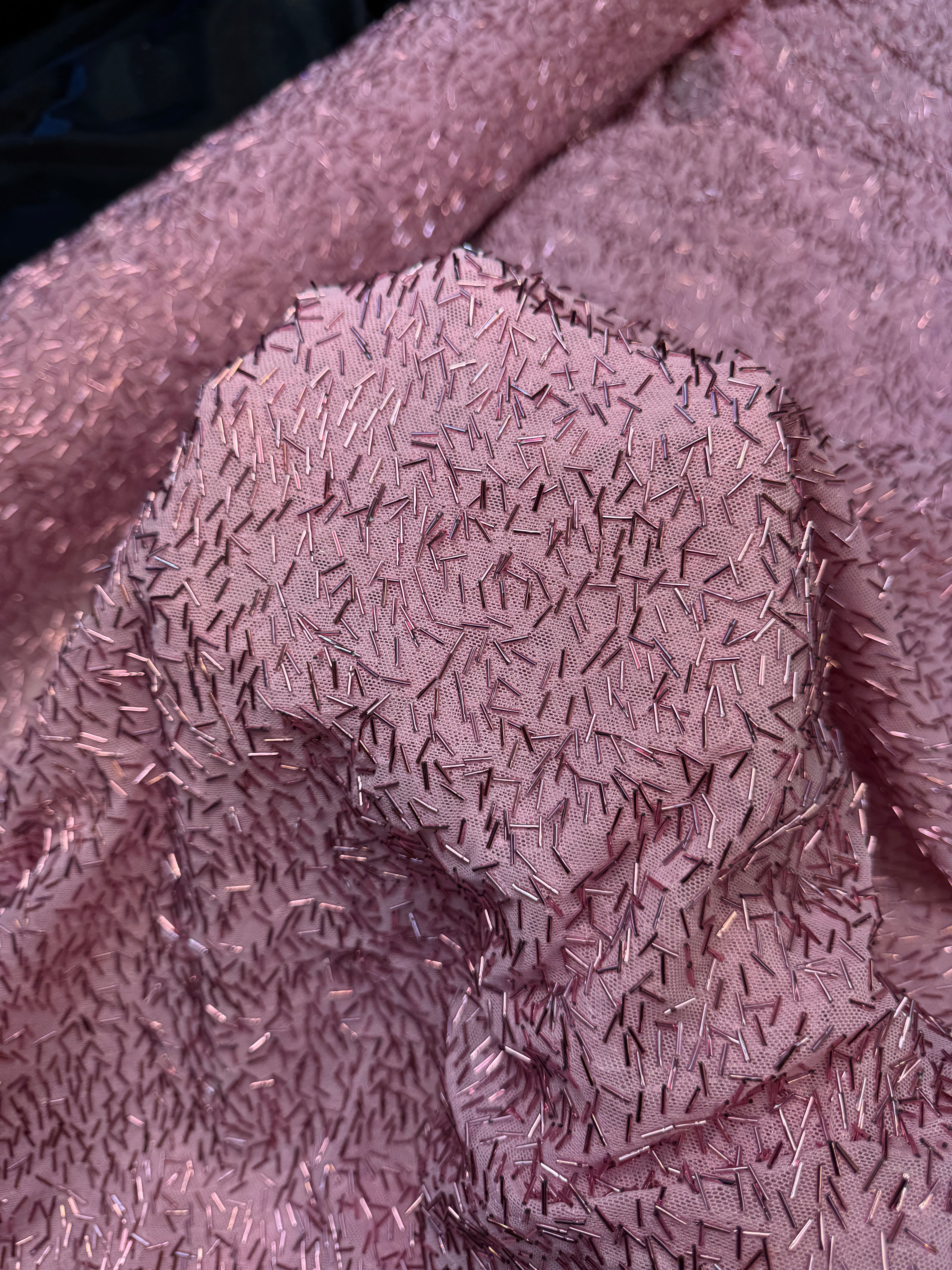 Blush Pink Bugle Beaded Stretch Mesh, Beaded Stretch Mesh, Stretch Mesh Fabric, Bugle Bead Fabric, Beaded Mesh Fabric, Embellished Mesh Fabric, Stretch Beaded Fabric, Mesh Fabric Stretch