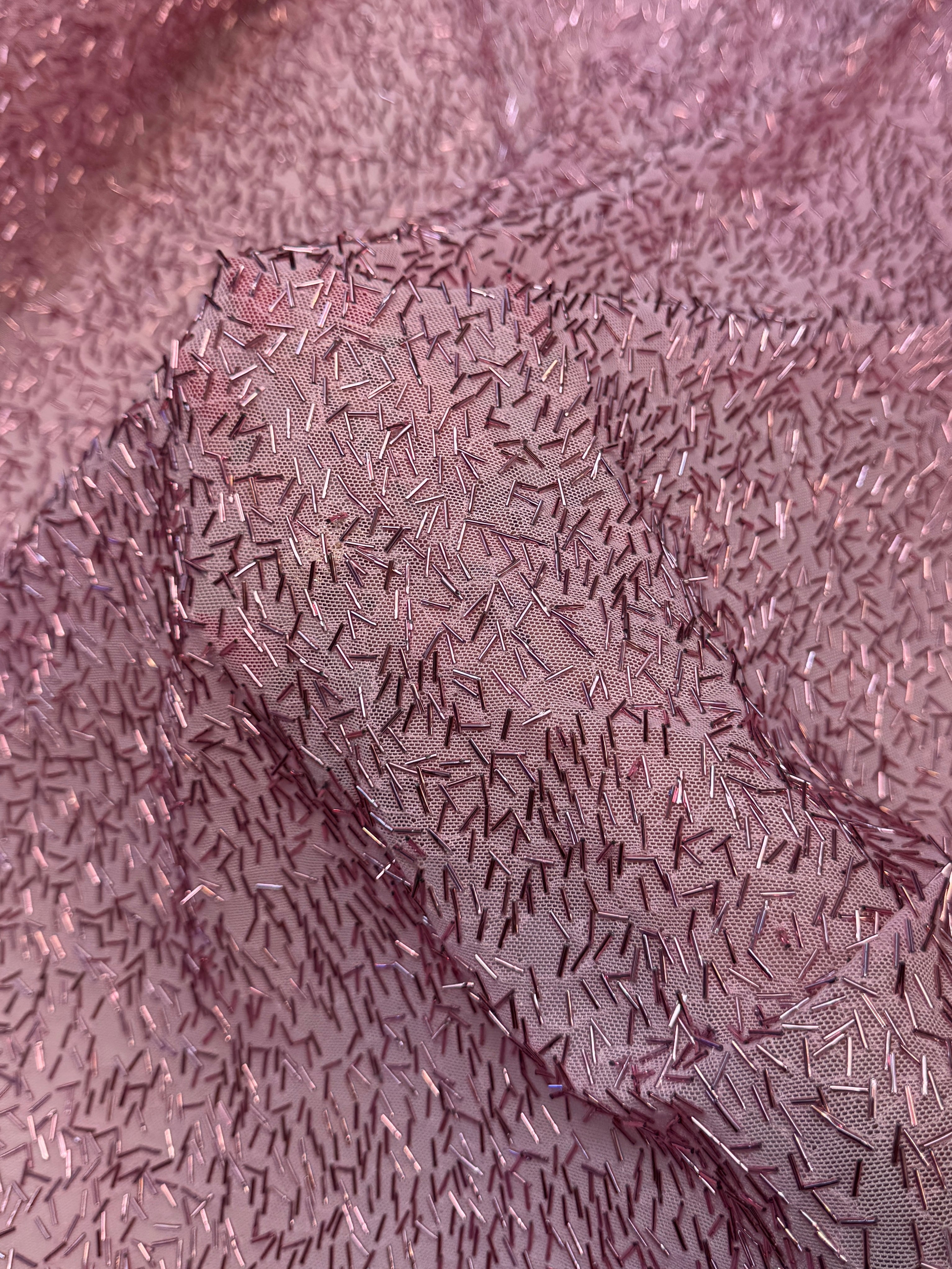 Blush Pink Bugle Beaded Stretch Mesh, Beaded Stretch Mesh, Stretch Mesh Fabric, Bugle Bead Fabric, Beaded Mesh Fabric, Embellished Mesh Fabric, Stretch Beaded Fabric, Mesh Fabric Stretch