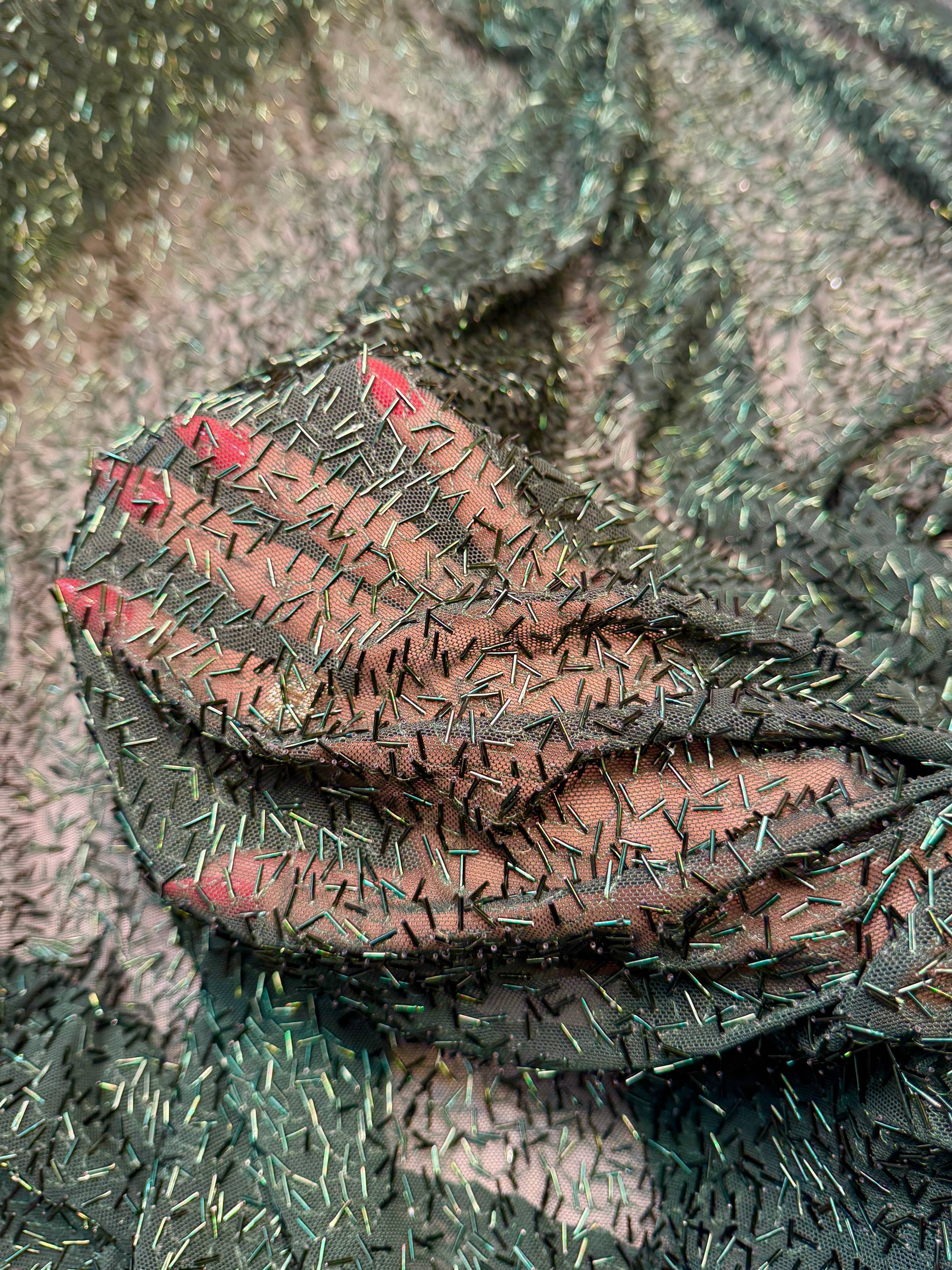 Hunter Green Bugle Beaded Stretch Mesh, Kiki Sewing Store, Kiki Luxury Fabric, Cheap Fabric Store, Kiki Textiles, Kiki Textile by the Yard, Kiki Textile USA