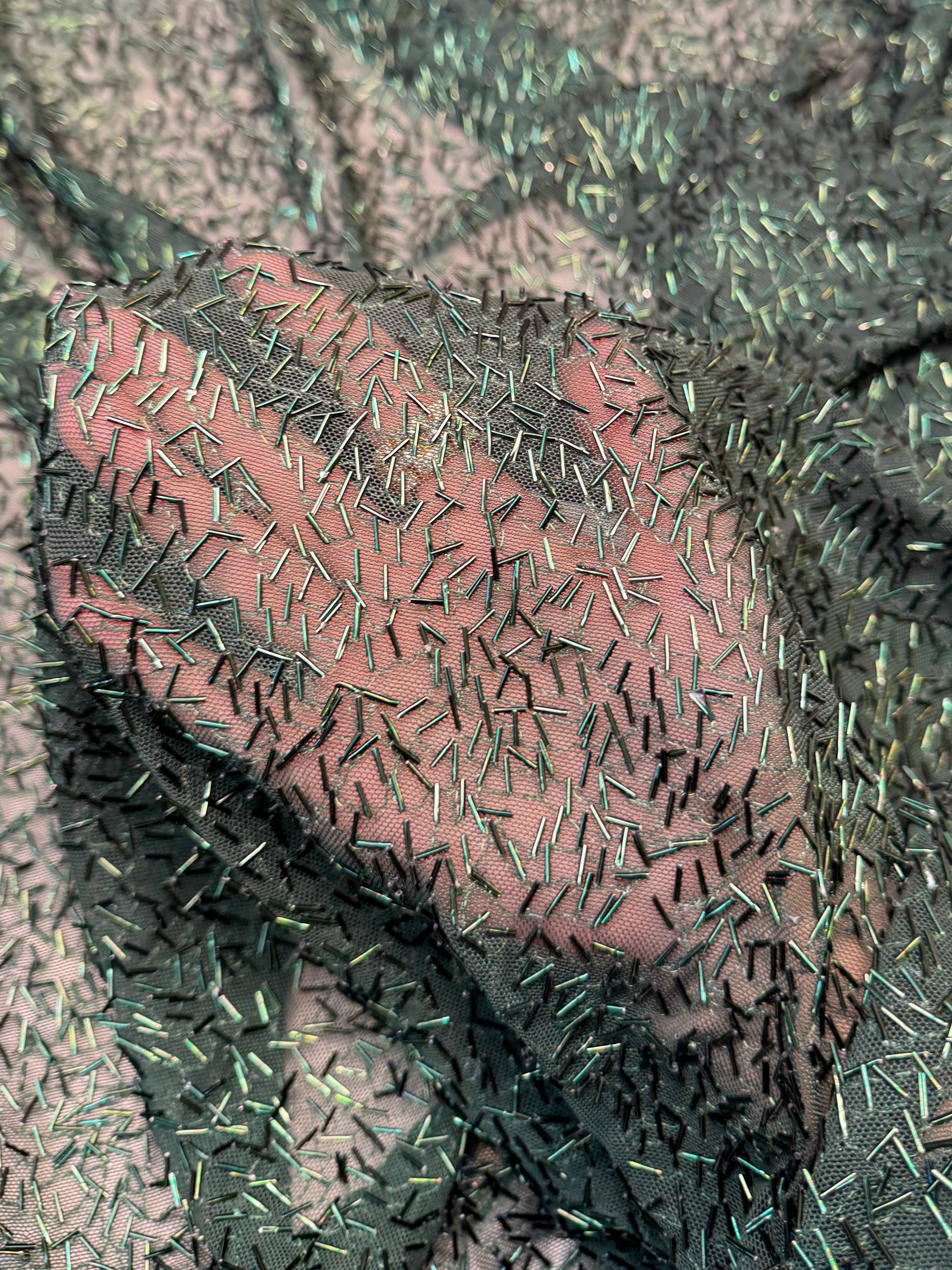 Hunter Green Bugle Beaded Stretch Mesh, Kiki Sewing Store, Kiki Luxury Fabric, Cheap Fabric Store, Kiki Textiles, Kiki Textile by the Yard, Kiki Textile USA