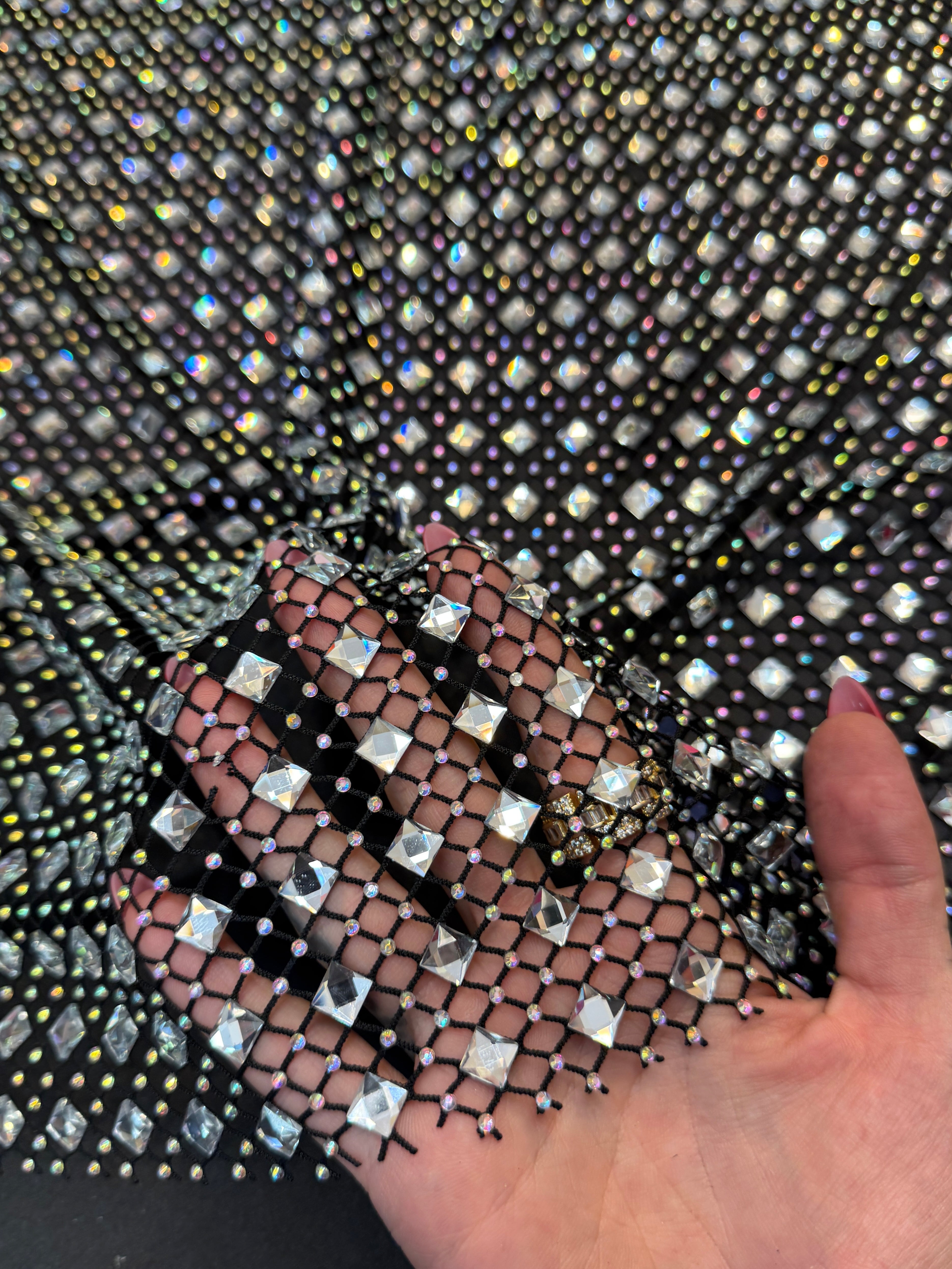 Silver Diamond Crystal Mesh, Crystal Glass Rhinestone Fabric, Luxury Rhinestone Mesh, Couture Crystal Fabric, Heavy Rhinestone Mesh, Premium Crystal Mesh
