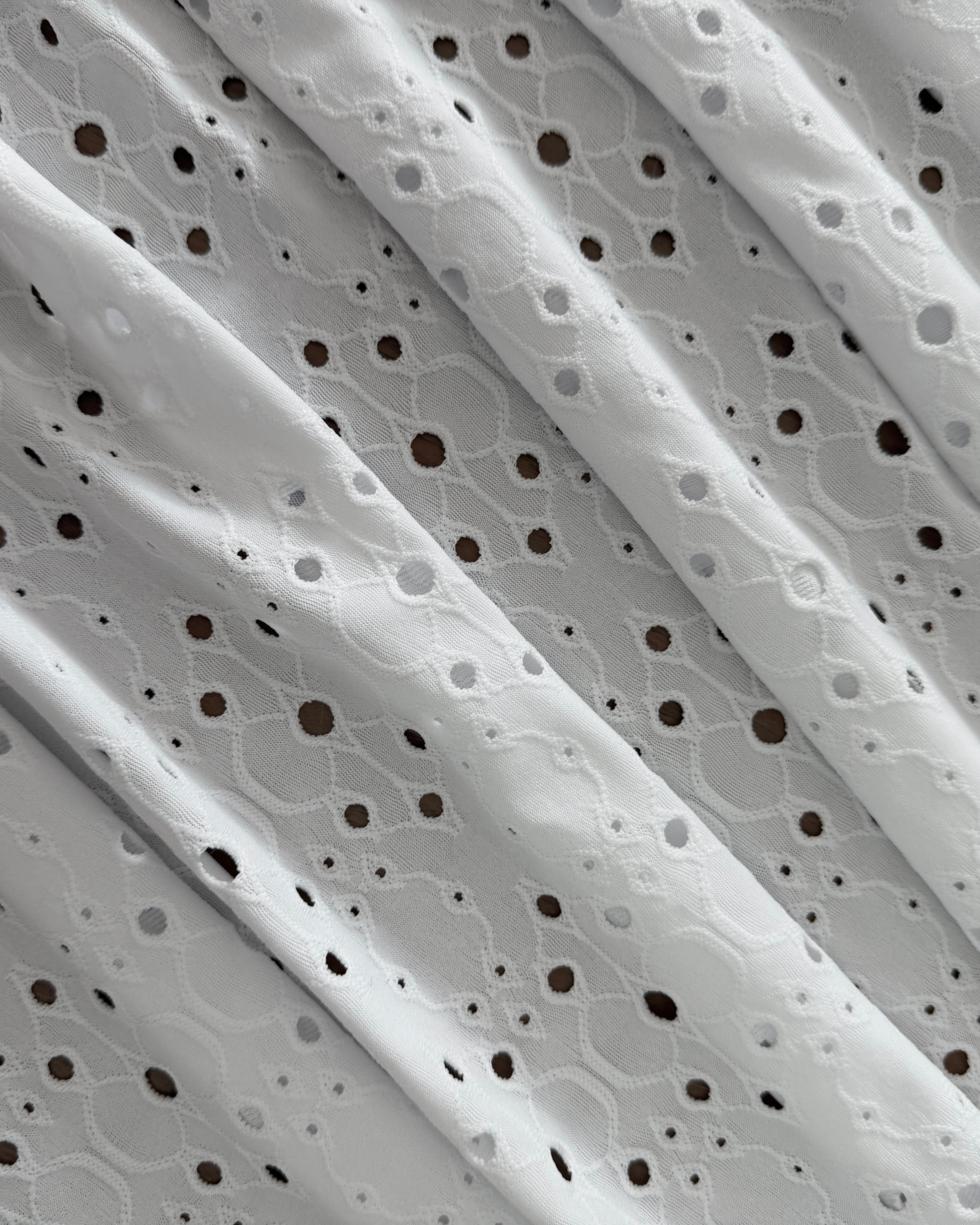White 4 Way Stretch Eyelet Jacquard Knit, Eyelet Jacquard Knit Fabric, Stretch Eyelet Fabric, Jacquard Knit Fabric, Textured Knit Fabric, Breathable Knit Fabric