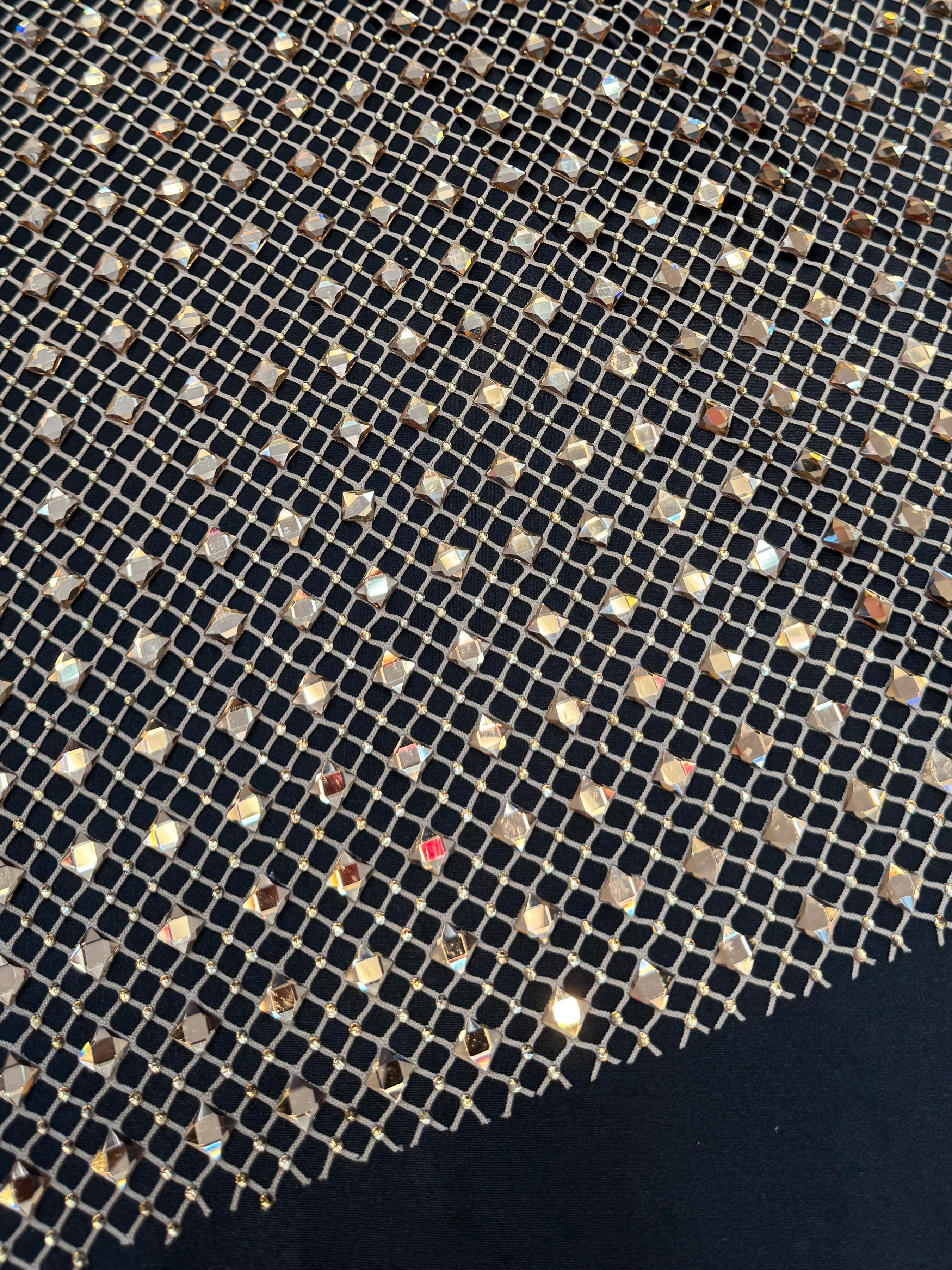 Gold Diamond Crystal Mesh, Crystal Glass Rhinestone Fabric, Luxury Rhinestone Mesh, Couture Crystal Fabric, Heavy Rhinestone Mesh, Premium Crystal Mesh