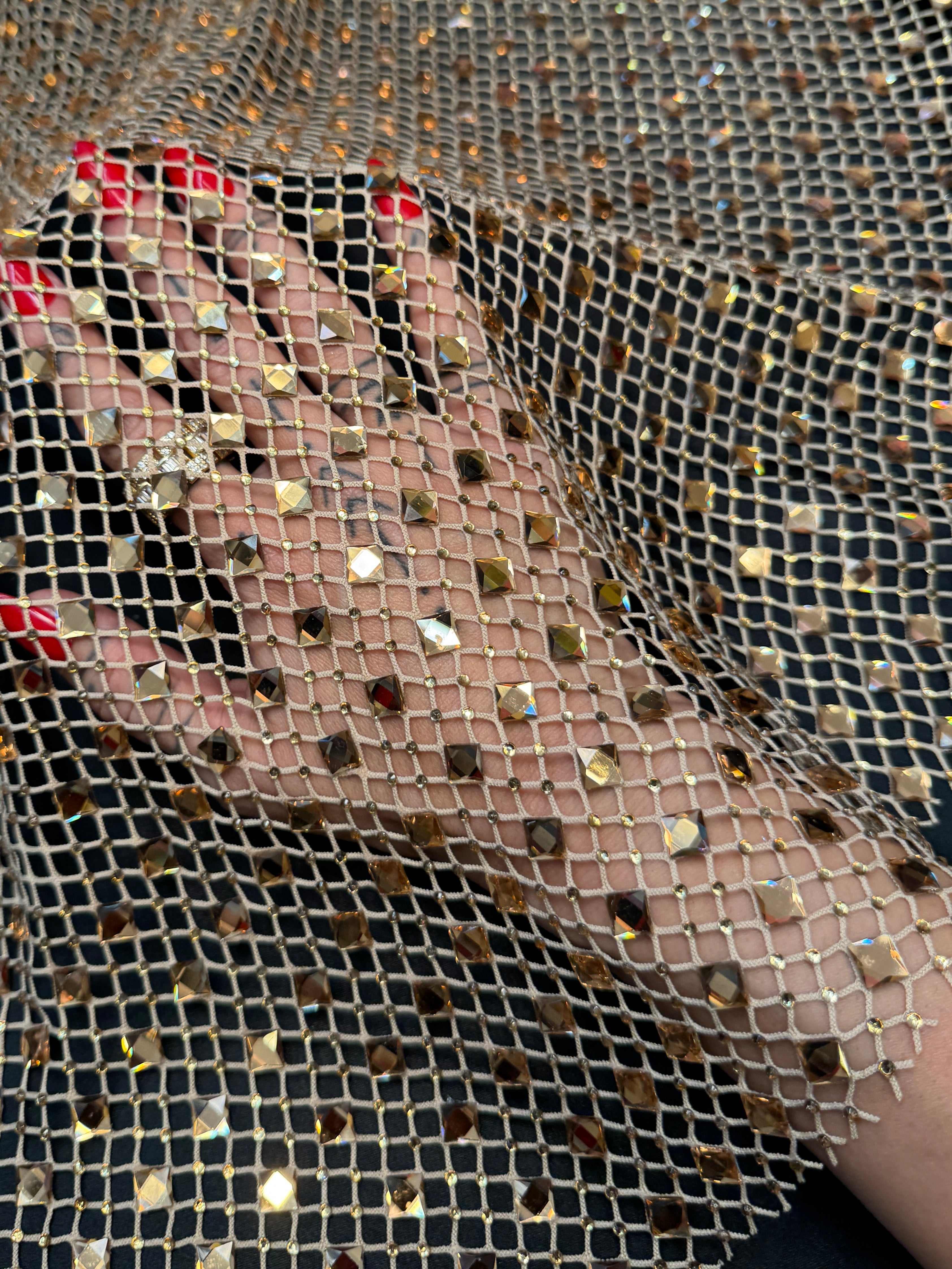 Gold Diamond Crystal Mesh, Crystal Glass Rhinestone Fabric, Luxury Rhinestone Mesh, Couture Crystal Fabric, Heavy Rhinestone Mesh, Premium Crystal Mesh