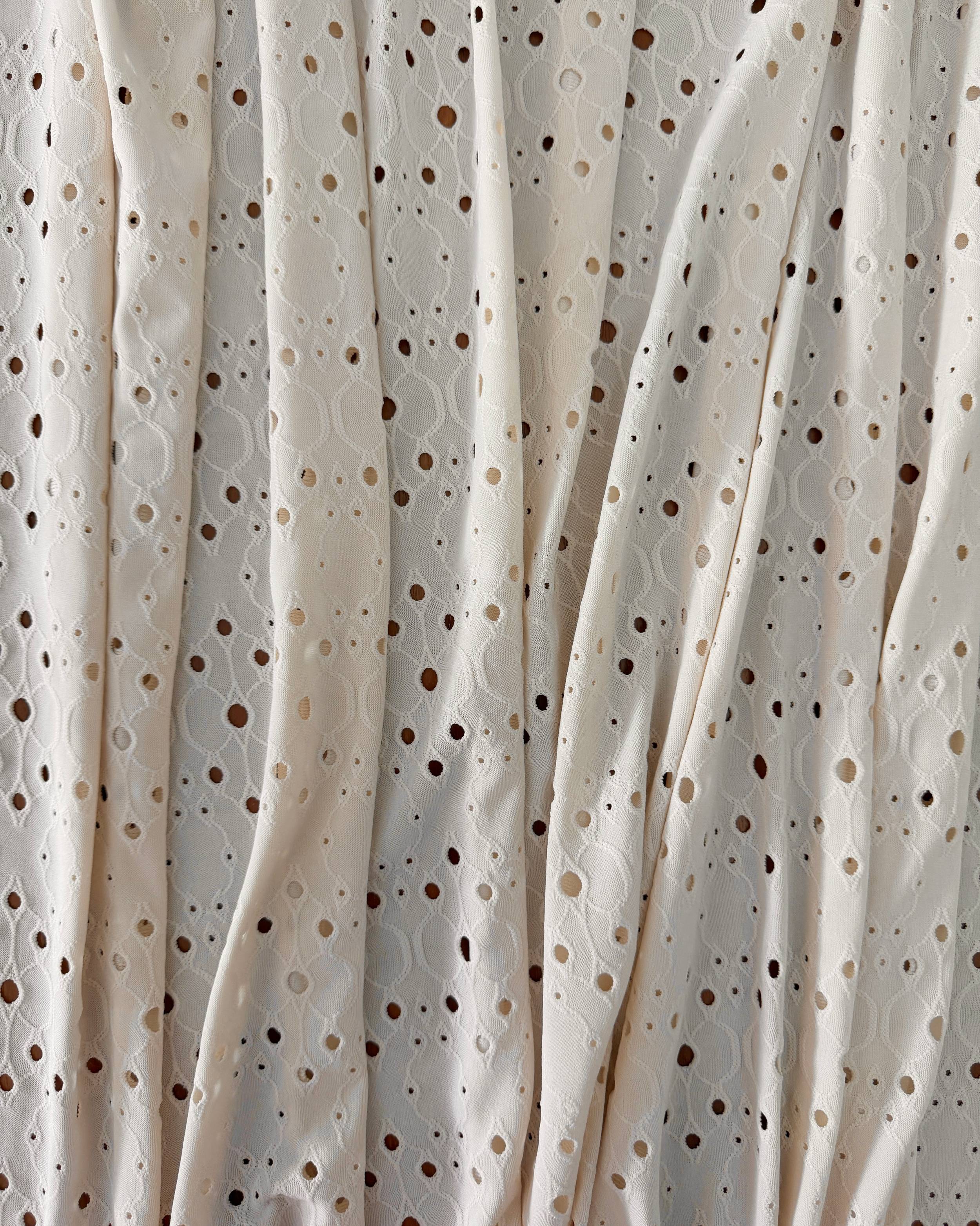 Bone 4 Way Stretch Eyelet Jacquard Knit, Kiki Sewing Store, Kiki Luxury Fabric, Cheap Fabric Store, Kiki Textiles, Kiki Textile by the Yard, Kiki Textile USA