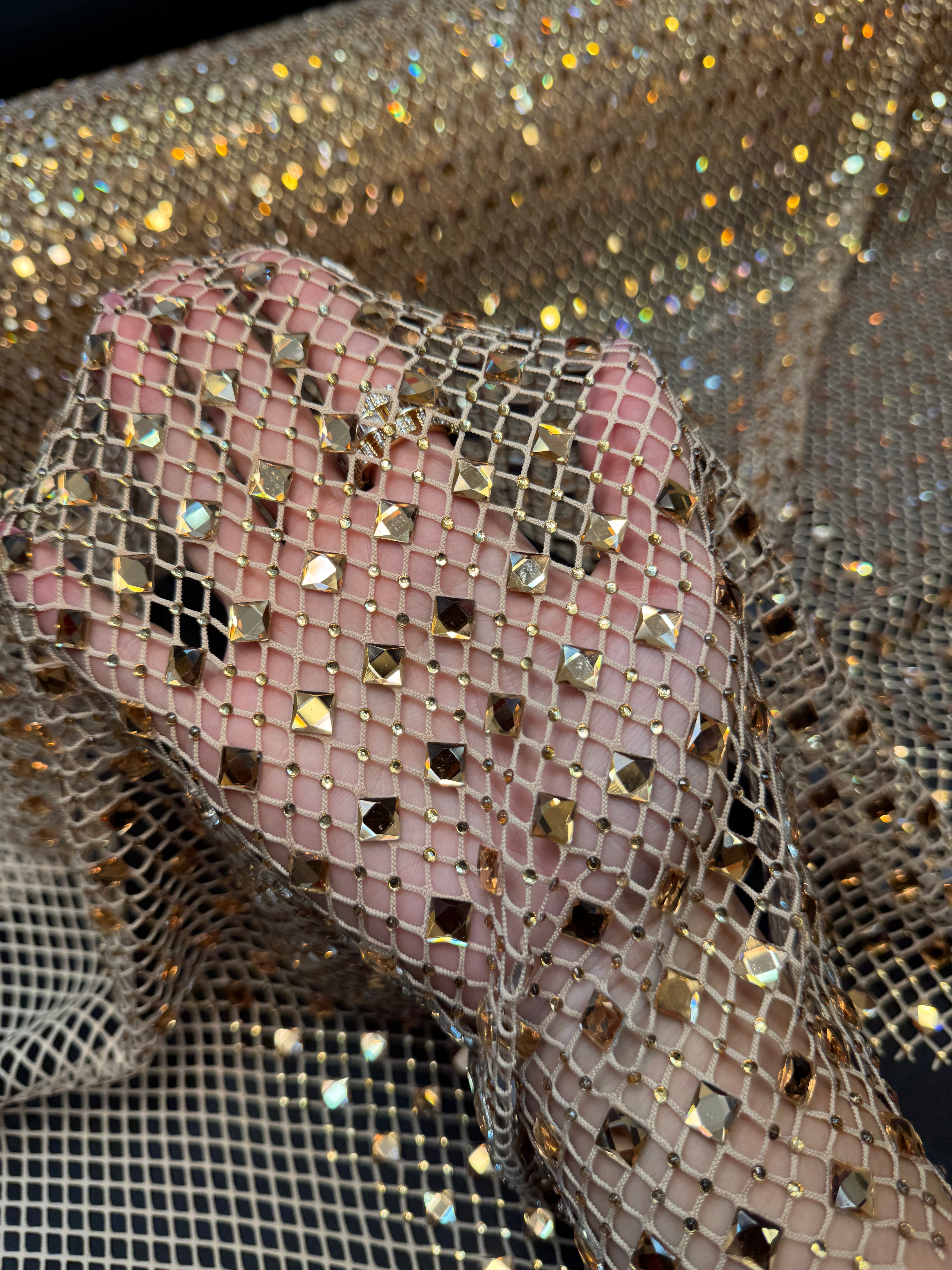 Gold Diamond Crystal Mesh, Crystal Glass Rhinestone Fabric, Luxury Rhinestone Mesh, Couture Crystal Fabric, Heavy Rhinestone Mesh, Premium Crystal Mesh
