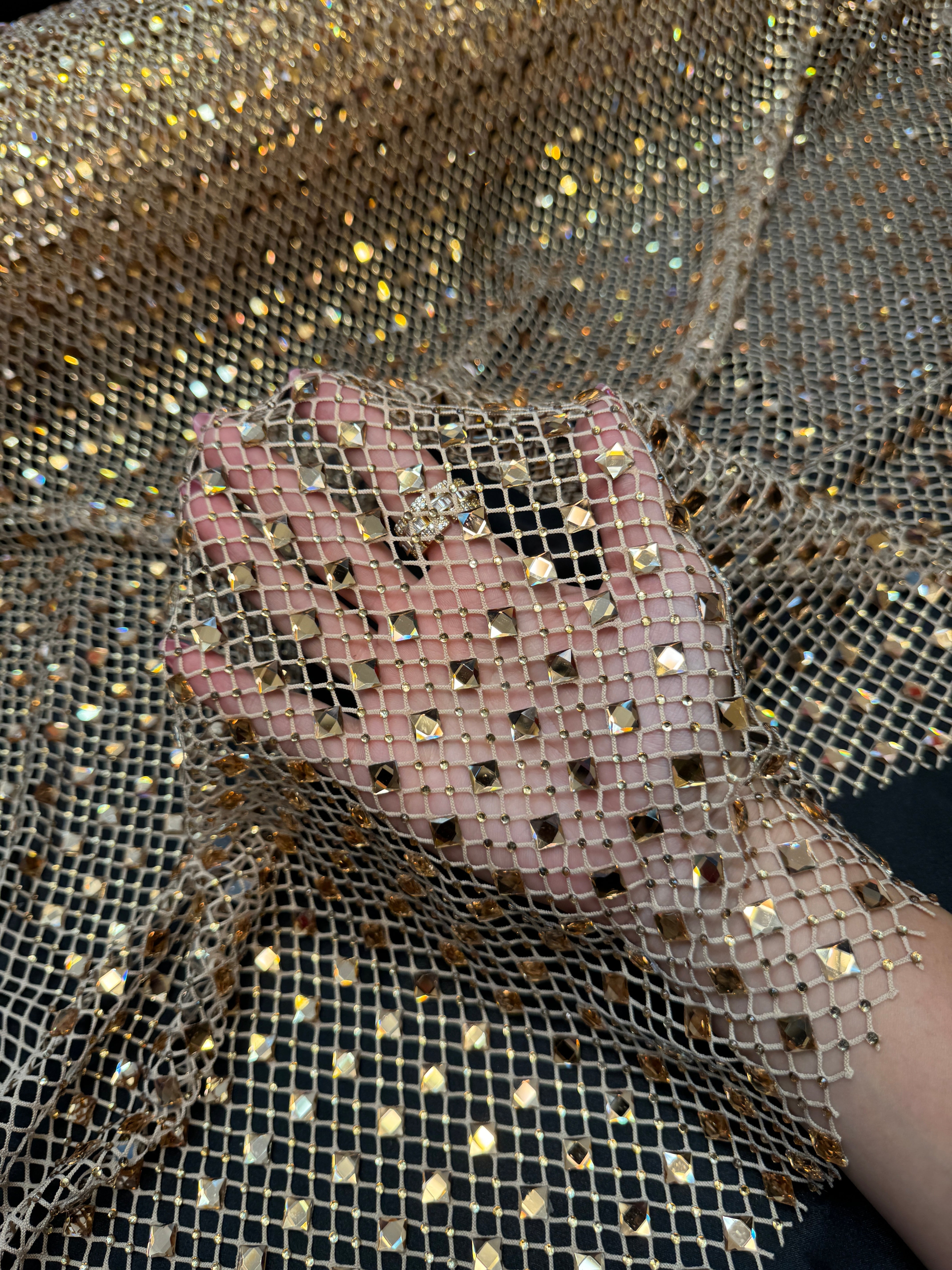 Gold Diamond Crystal Mesh, Crystal Glass Rhinestone Fabric, Luxury Rhinestone Mesh, Couture Crystal Fabric, Heavy Rhinestone Mesh, Premium Crystal Mesh