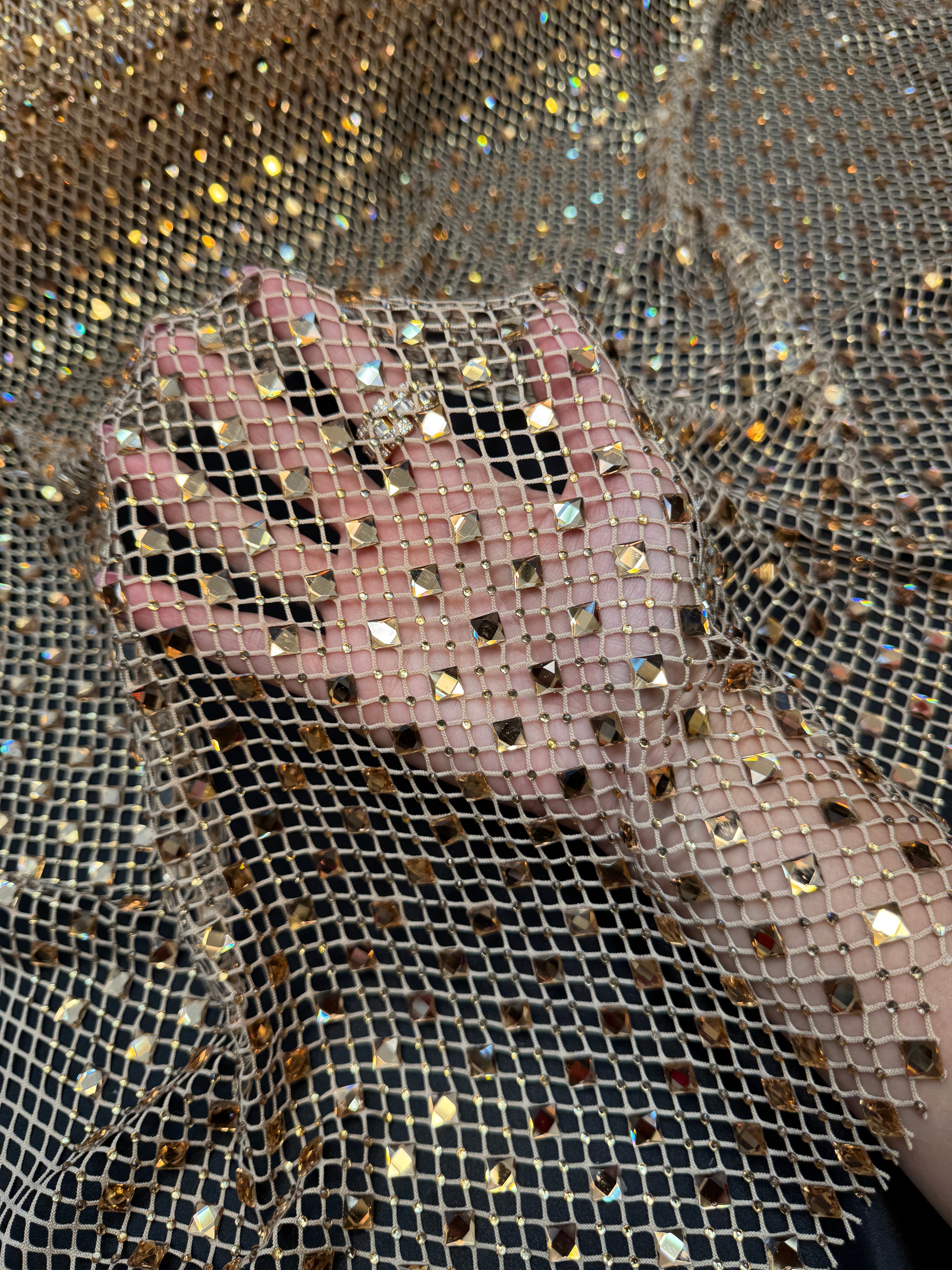 Gold Diamond Crystal Mesh, Crystal Glass Rhinestone Fabric, Luxury Rhinestone Mesh, Couture Crystal Fabric, Heavy Rhinestone Mesh, Premium Crystal Mesh