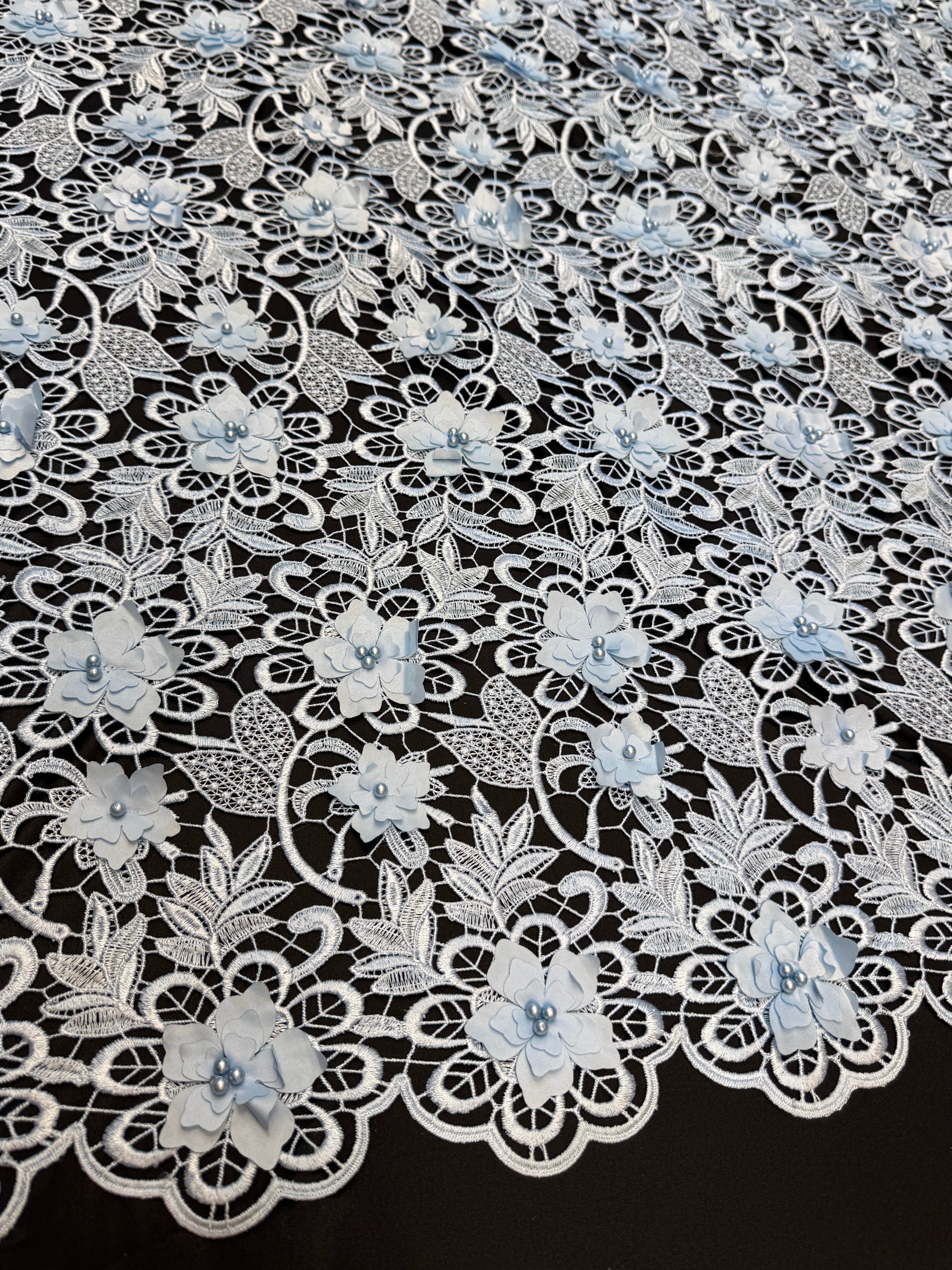 Ice Blue 3D Blossom Beaded Embroidered Lace, Beaded Embroidered Lace, 3D Blossom Lace, Floral Beaded Lace, Couture Lace Fabric, Bridal Lace Fabric, Wedding Dress Lace