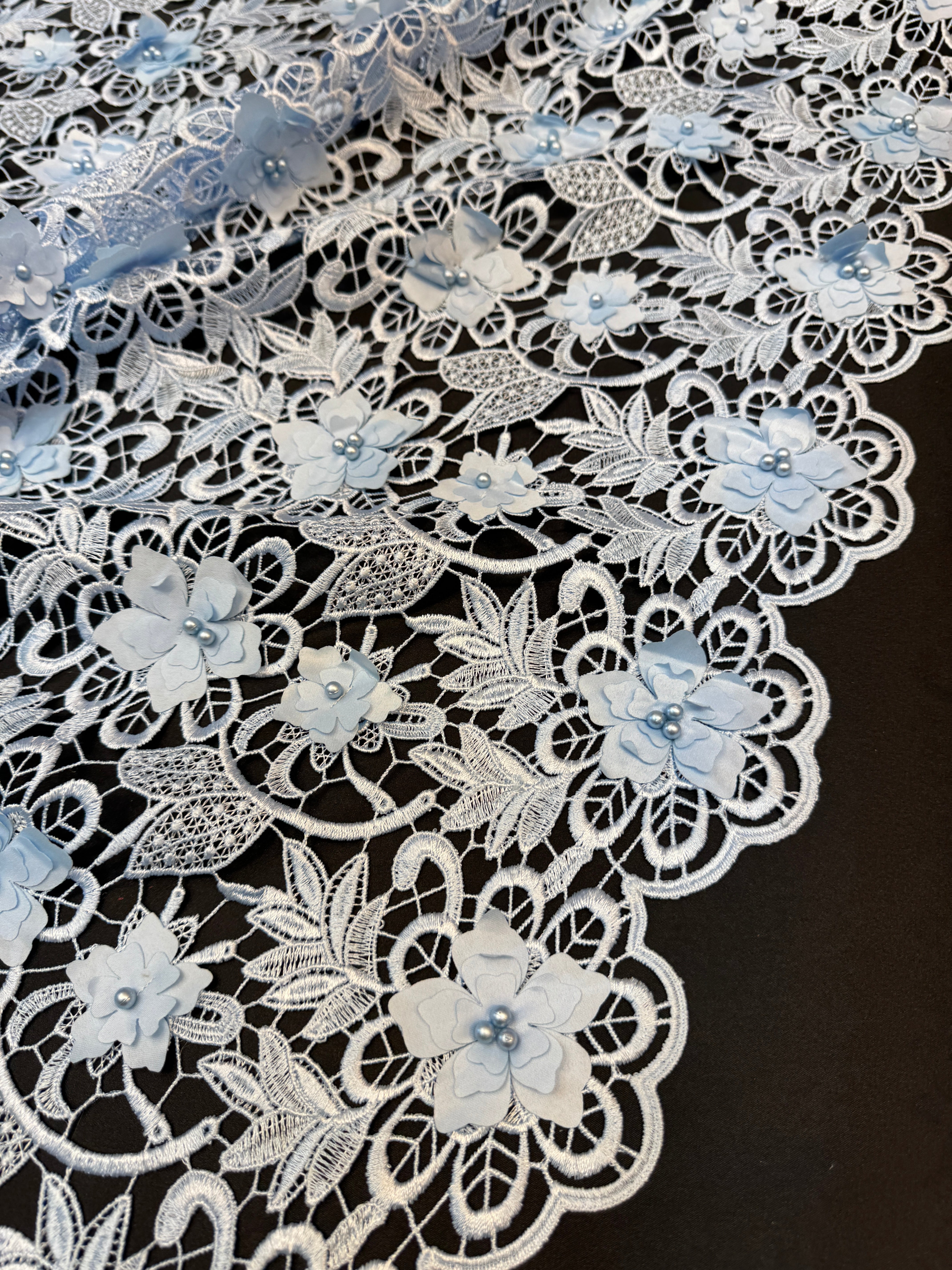 Ice Blue 3D Blossom Beaded Embroidered Lace, Beaded Embroidered Lace, 3D Blossom Lace, Floral Beaded Lace, Couture Lace Fabric, Bridal Lace Fabric, Wedding Dress Lace