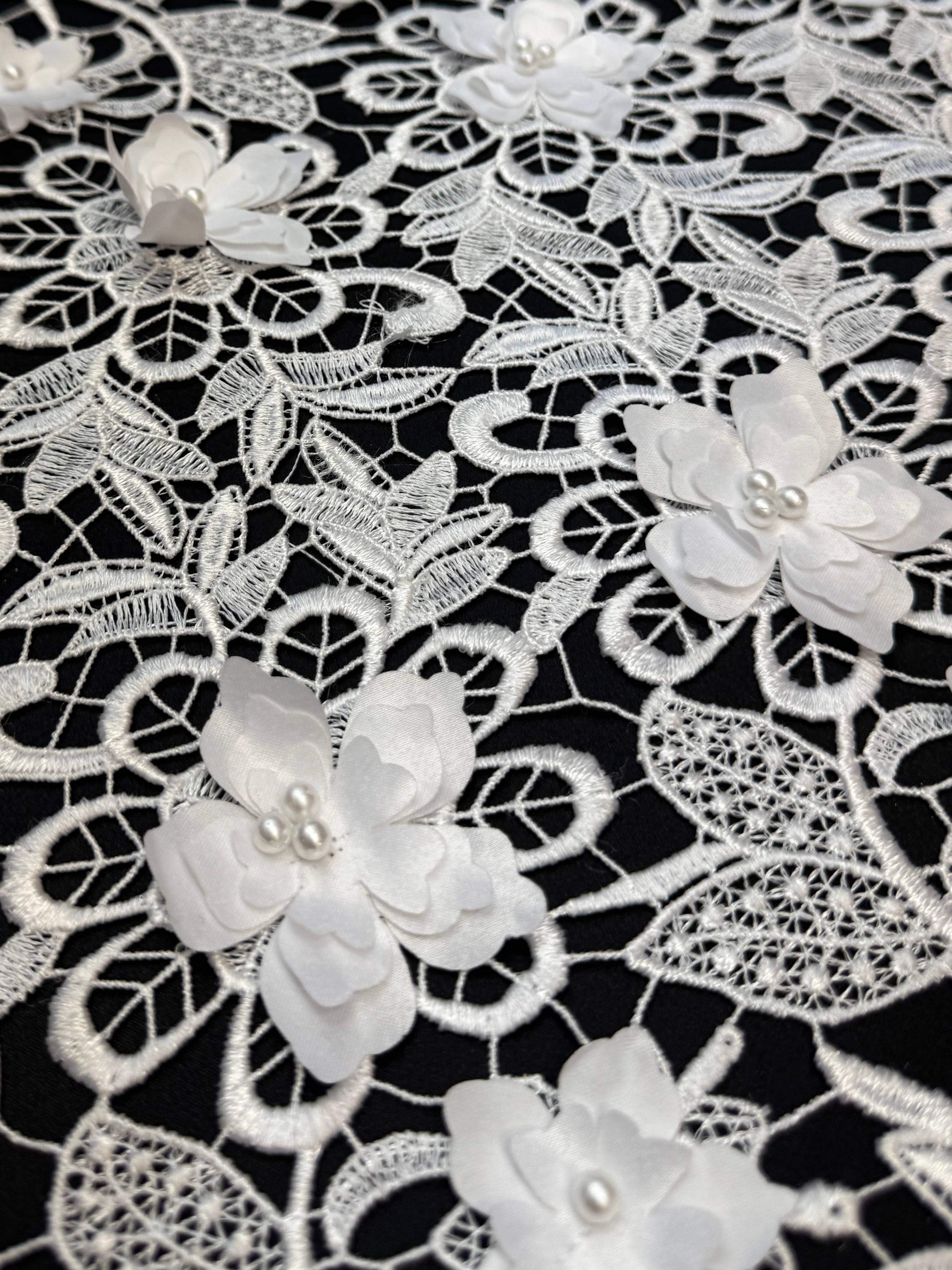 White 3D Blossom Beaded Embroidered Lace, Beaded Embroidered Lace, 3D Blossom Lace, Floral Beaded Lace, Couture Lace Fabric, Bridal Lace Fabric, Wedding Dress Lace